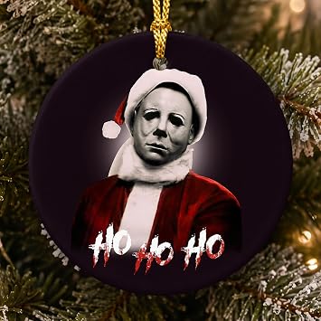 2 Side Printed Ho-Ho-Ho Horror Christmas Ornaments 2025, Scary Gifts Xmas for Movie Lovers, Slasher Keepsake Ceramic Ornament, Spooky Christmas Tree Decorations