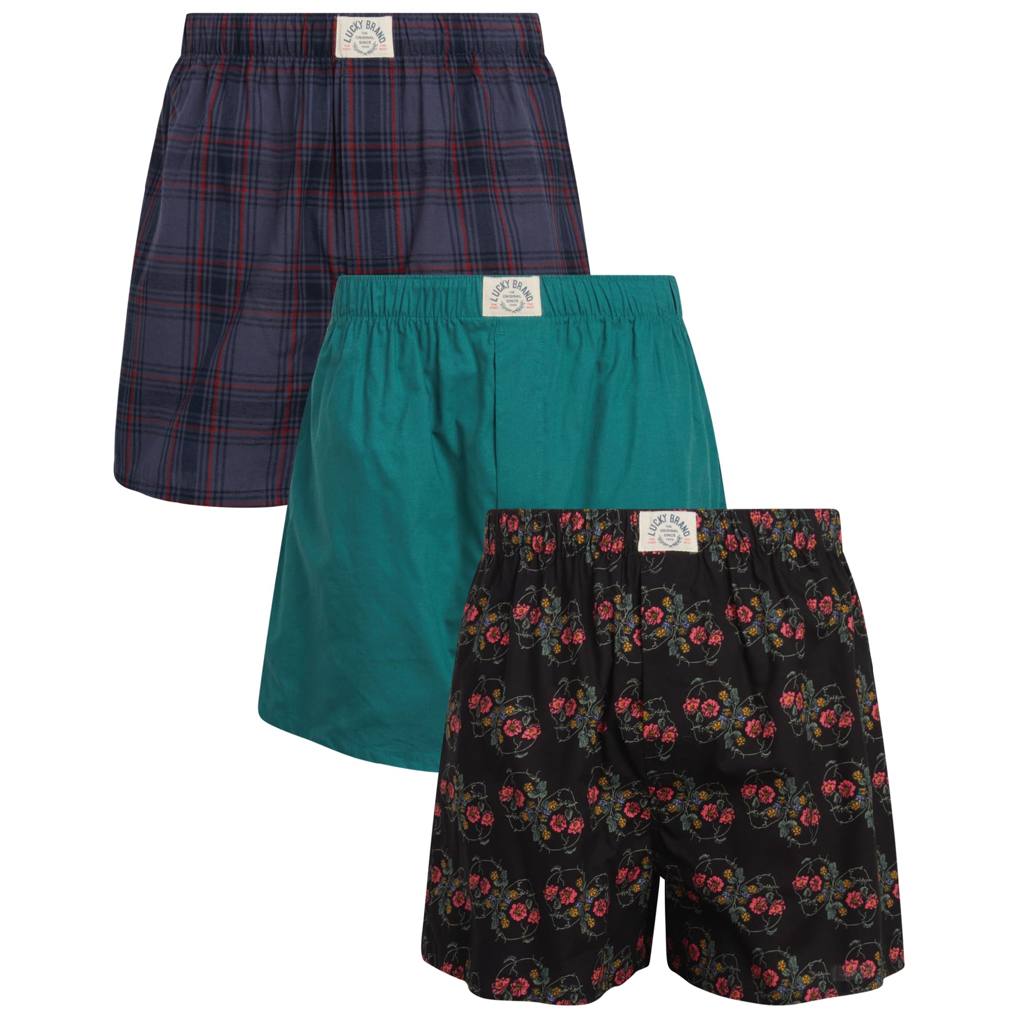 Mens Boxer Shorts - 3 Pack 4'' Inseam Woven Cotton Boxers for Men with Functional Fly Mens Underwear Boxers