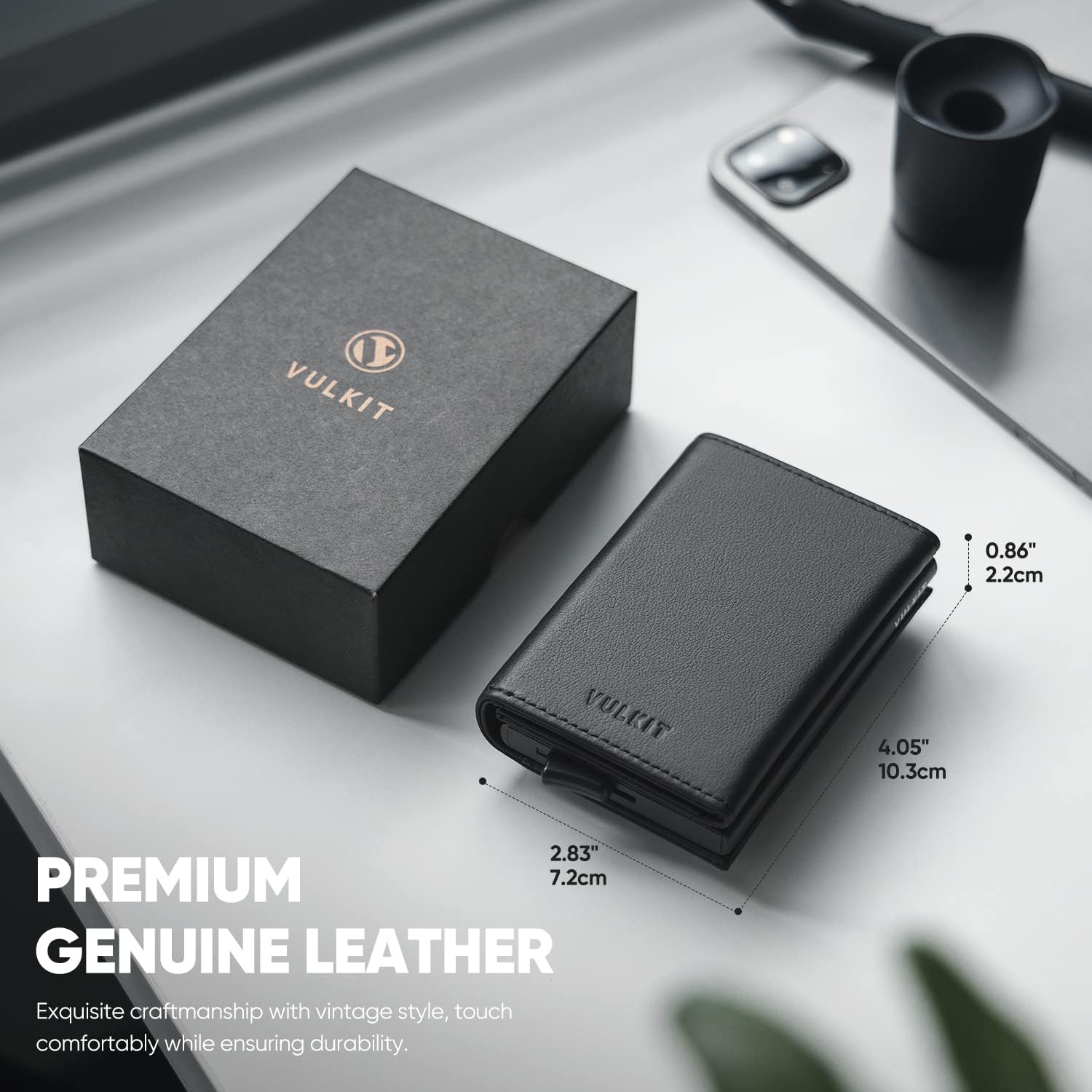 VULKIT Pop up Wallet RFID Blocking Leather Credit Card Wallet with Banknote Compartment, ID Window & Coin Pocket - Image 2