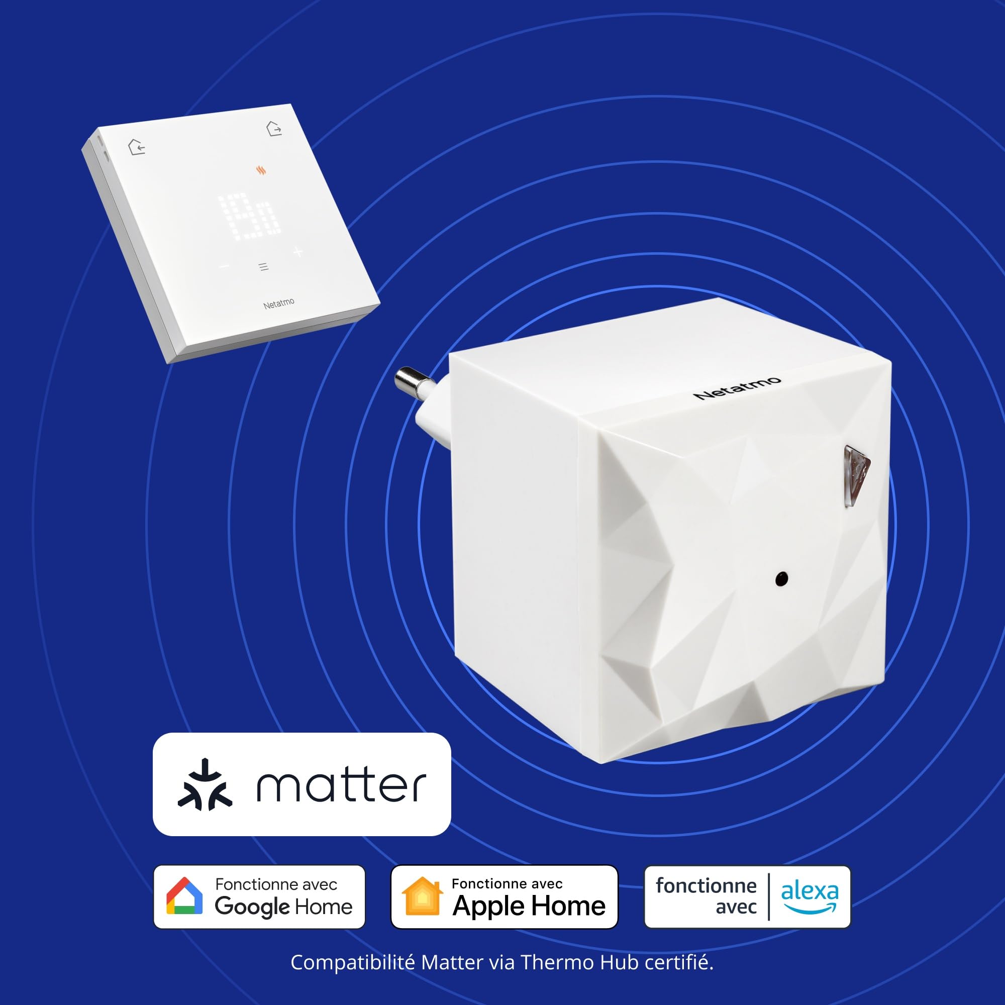 Netatmo Thermostat Connecté Original pour Chauffage Individuel - Pack Installation sans Fil/Filaire, Support Inclus, Économie d’Énergie, Compatible Matter(Alexa,Google,Apple), WiFi 2,4GHz-ETP-AMZ