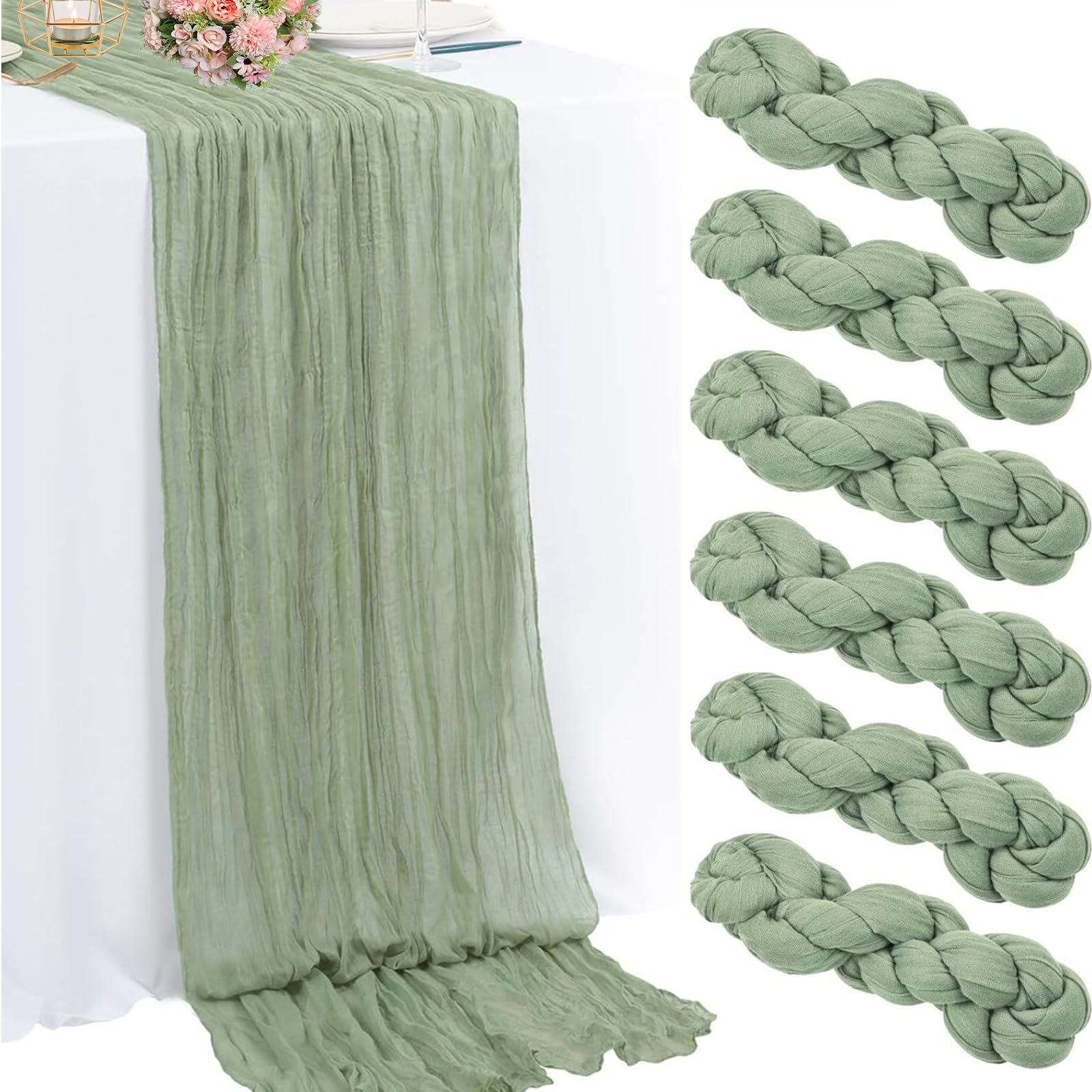 MONKRO 6-Pack Emerald Green Cheesecloth Table Runner – 35x120 Inch Boho Wedding Party Decor