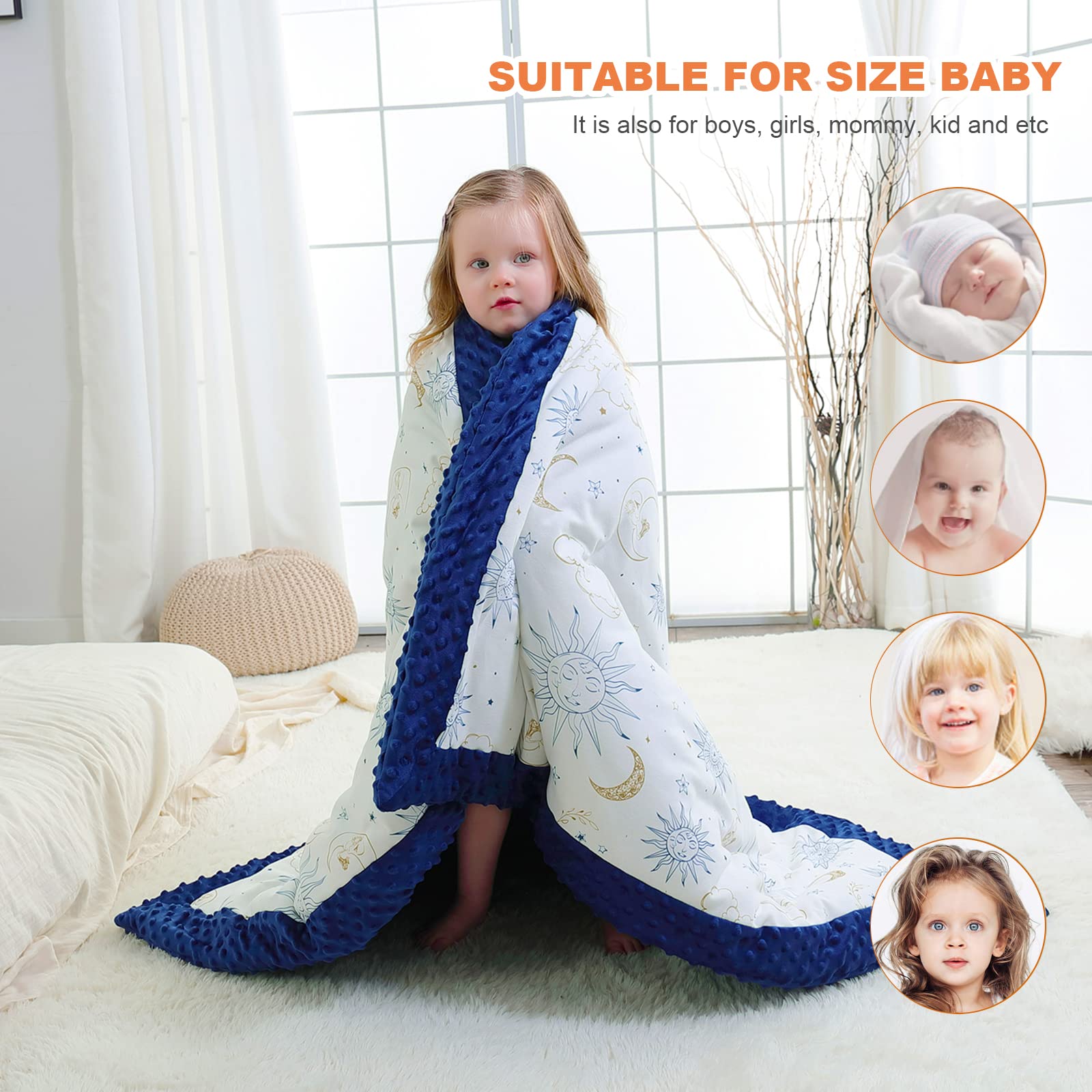 Babydecke 100% Bio Baumwolle, Kinder Kuscheldecke Minky Dots Polar Fleece Weiche Babydecke, Doppelseitige Multifunktions Baby Komfort Decke Babydecke Mädchen Junge Kuscheldecke 140x110cm