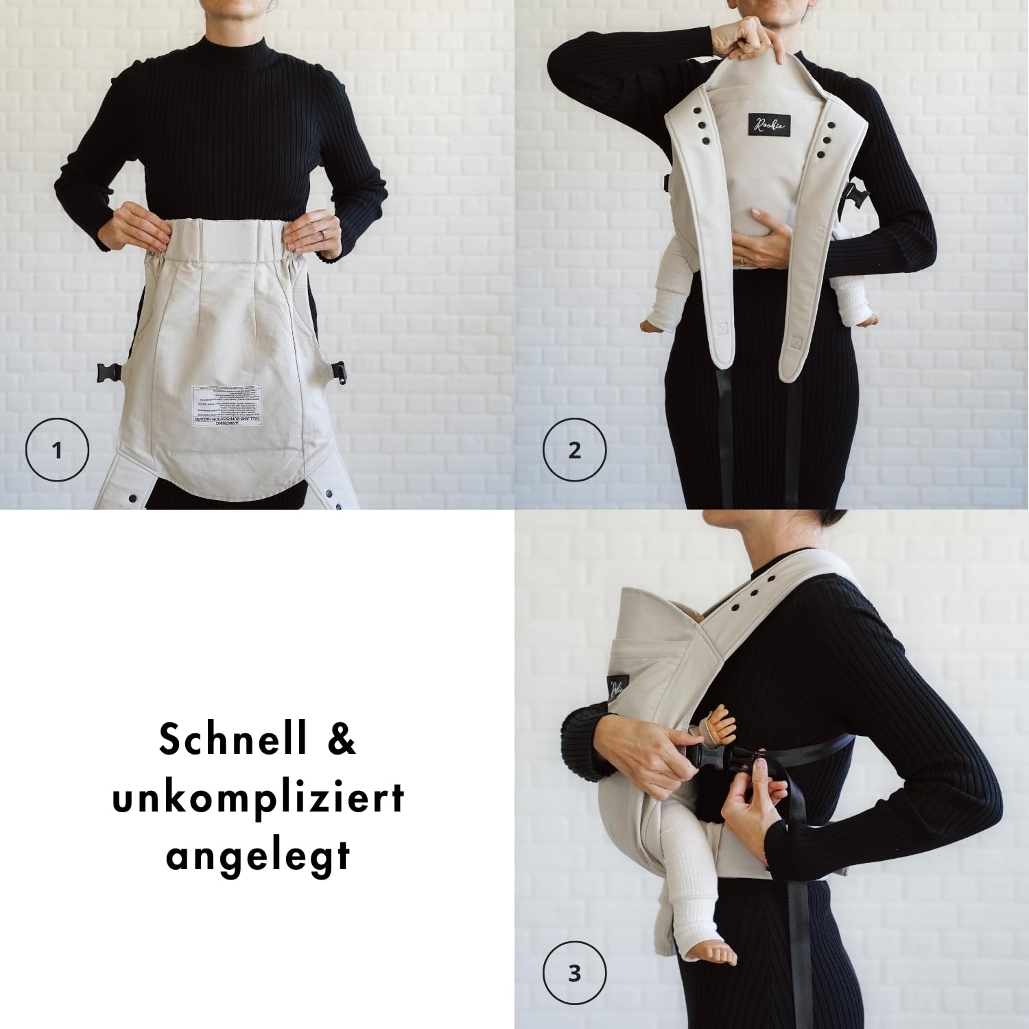 ROOKIE Babytrage Classic Dunkelgrau - Bio Baumwolle Bauchtrage für Neugeborene bis 15kg ergonomisch