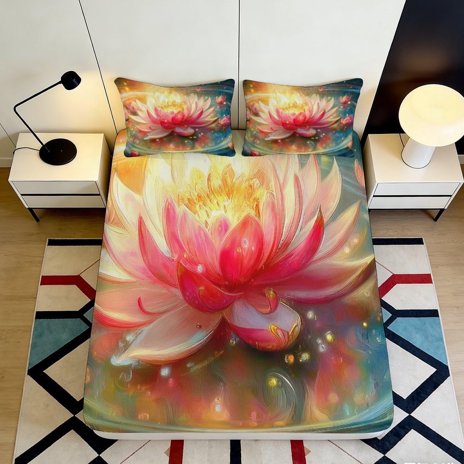 Jqzkxnhpbr Style-5 3D Printed Lotus Blossom Fitted Sheet Microfiber Soft Anti-Slip Mattress Cover For Bedroom Dorm Decorative Art 90X200x25cm