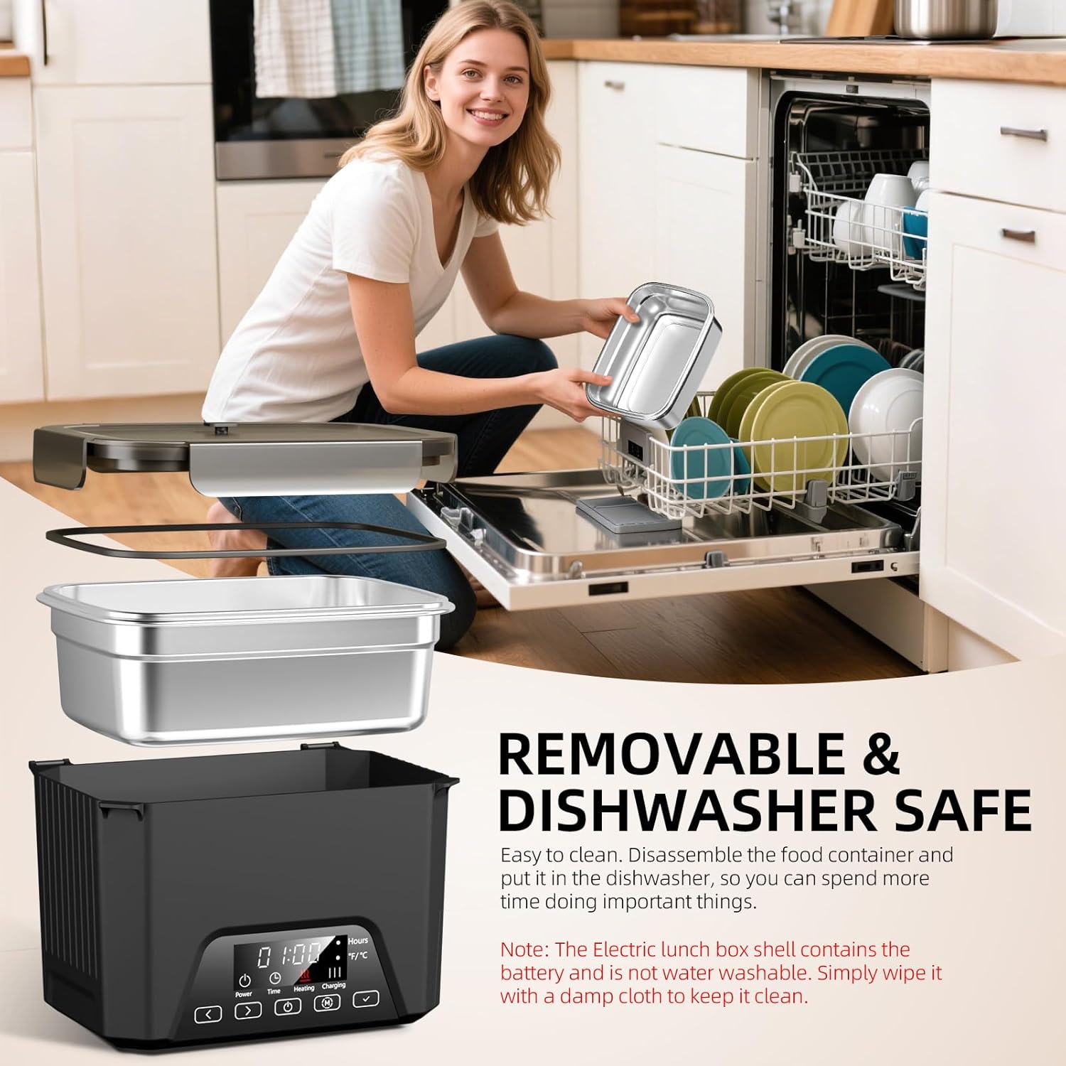 Cordless Electric Lunch Box for Adults, Heated Lunch Box 20000 mAh Battery Powered with Automatic Heating, 1.2L Portable Food Warmer, BPA Free - Image 4