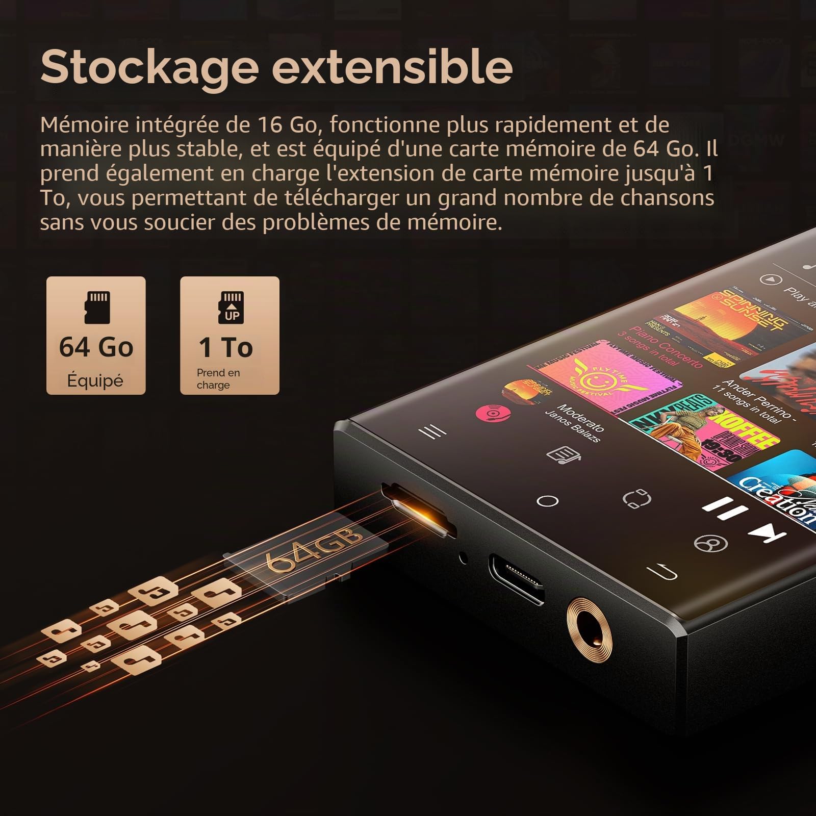 Lecteur MP3 HiFi, Oilsky 80Go Android 9.0 Spotify MP3 avec Bluetooth et WiFi, 2,8'' sans Perte DSD, Haute Fidélité Lecteur Musique Audio Portable