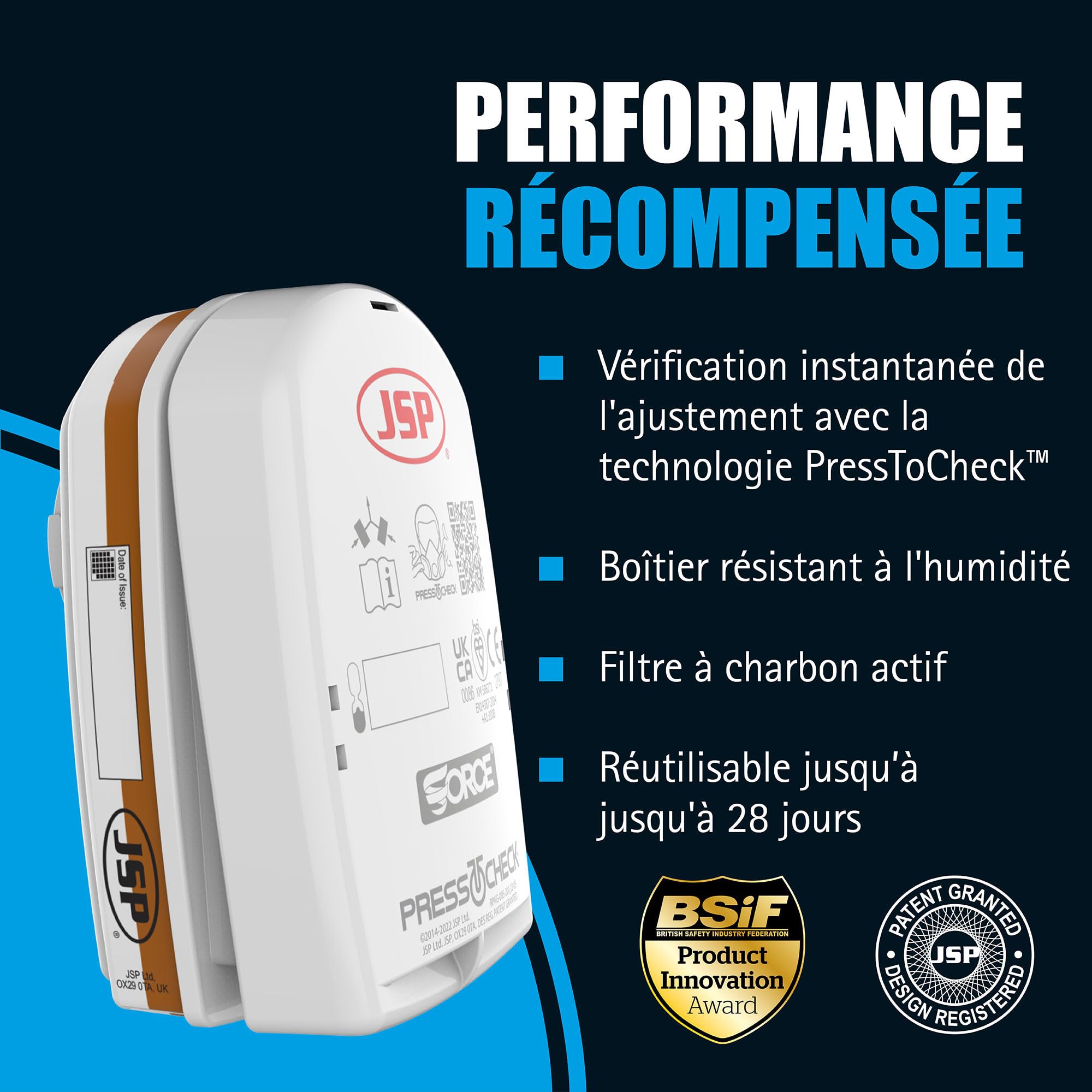 JSP Filtre Combiné A2P3 PressToCheck™ (1 Paire) - Pour Force 8 & Force 10 - Protection Gaz Organiques, Vapeurs, Poussières Fines - Bricolage, Industrie - EN 143 & EN 14387