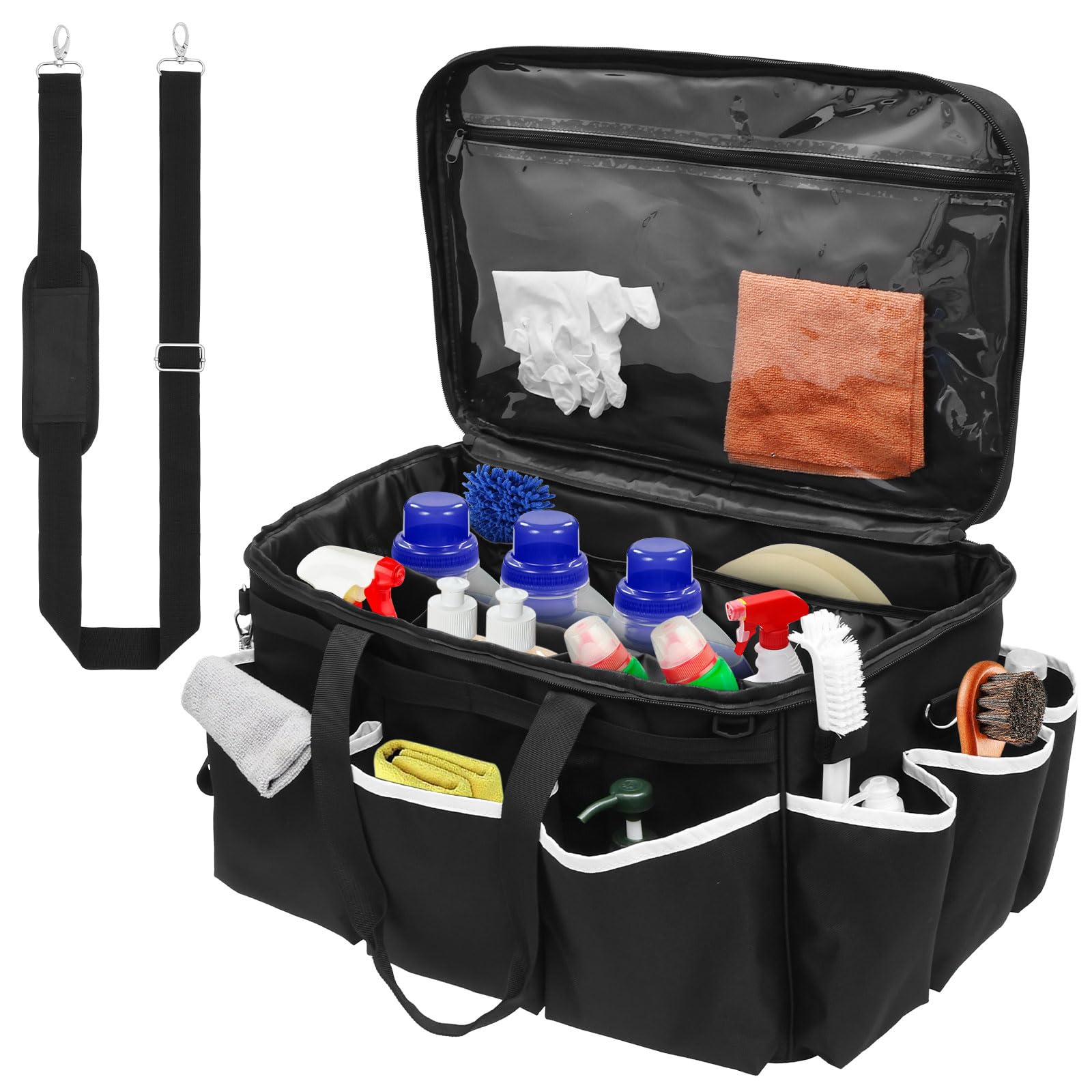 Car Detailing Bag Multiple Pocket Cleaning Caddy with Handle Extra Large Waterproof Auto Detail Supplies Organizer for Polisher Bottle Towel Brush Cleaning Tools Tote for Auto Mechanic Housekeeper