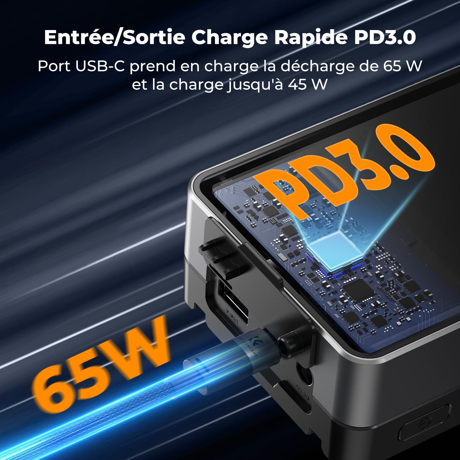 K&F CONCEPT 50Wh Batterie V Mount, 65W Chargement Rapide USB-C PD, 14.8V/3400mAh Mini Batterie V Lock avec Écran TFT/D-Tap/BP/Type-A/Interface DC pour Camera, Caméscope, Moniteur