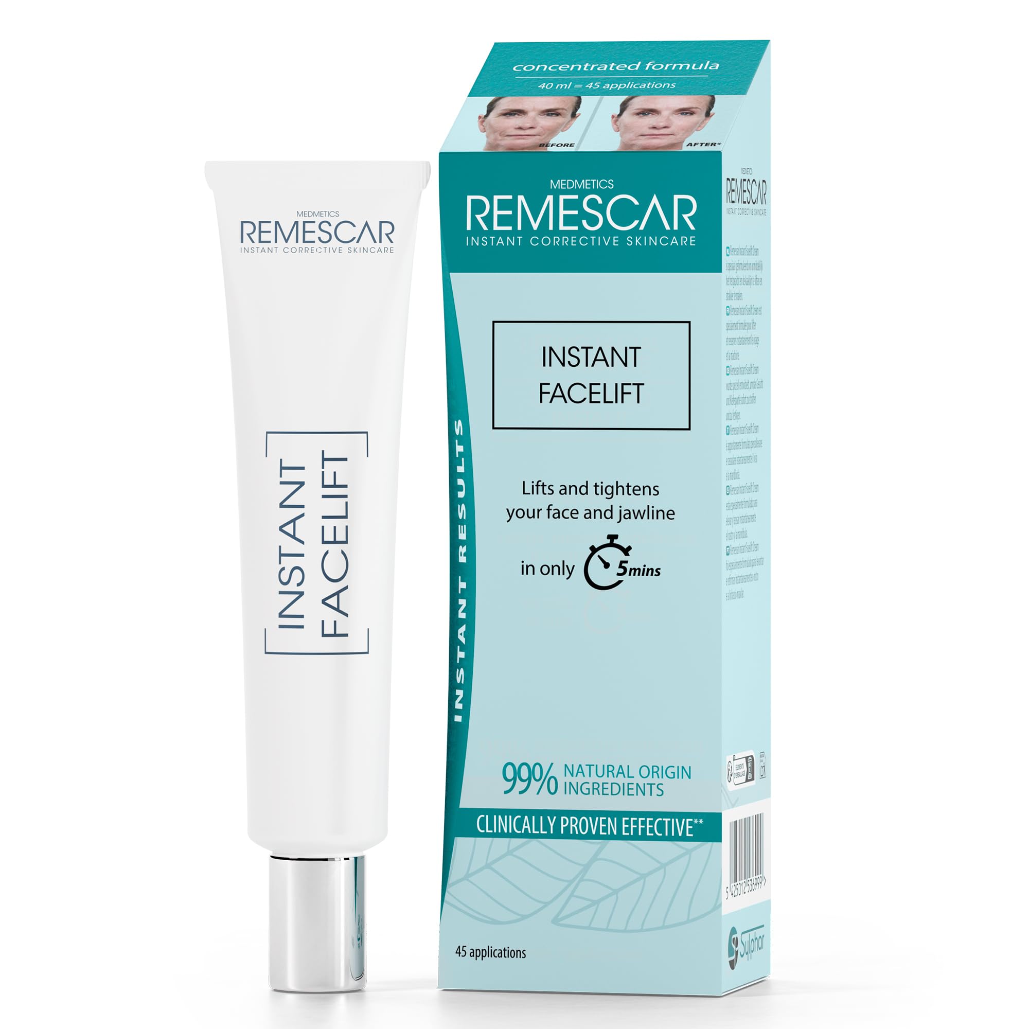 Remescar Instant Facelift Creme - Anti-Aging Gesichtscreme für Sofortige Ergebnisse, Lift & Strafft die Haut, Kurz- und Langfristig, Klinisch Erwiesen Effektiv, 40 ml