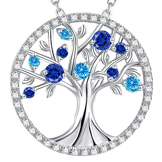 Tree of Life Necklace for Her Christmas Birthday Gifts Mom Wife November December Birthstones Citrine Blue Topaz Jewelry for Women 925 Sterling Silver