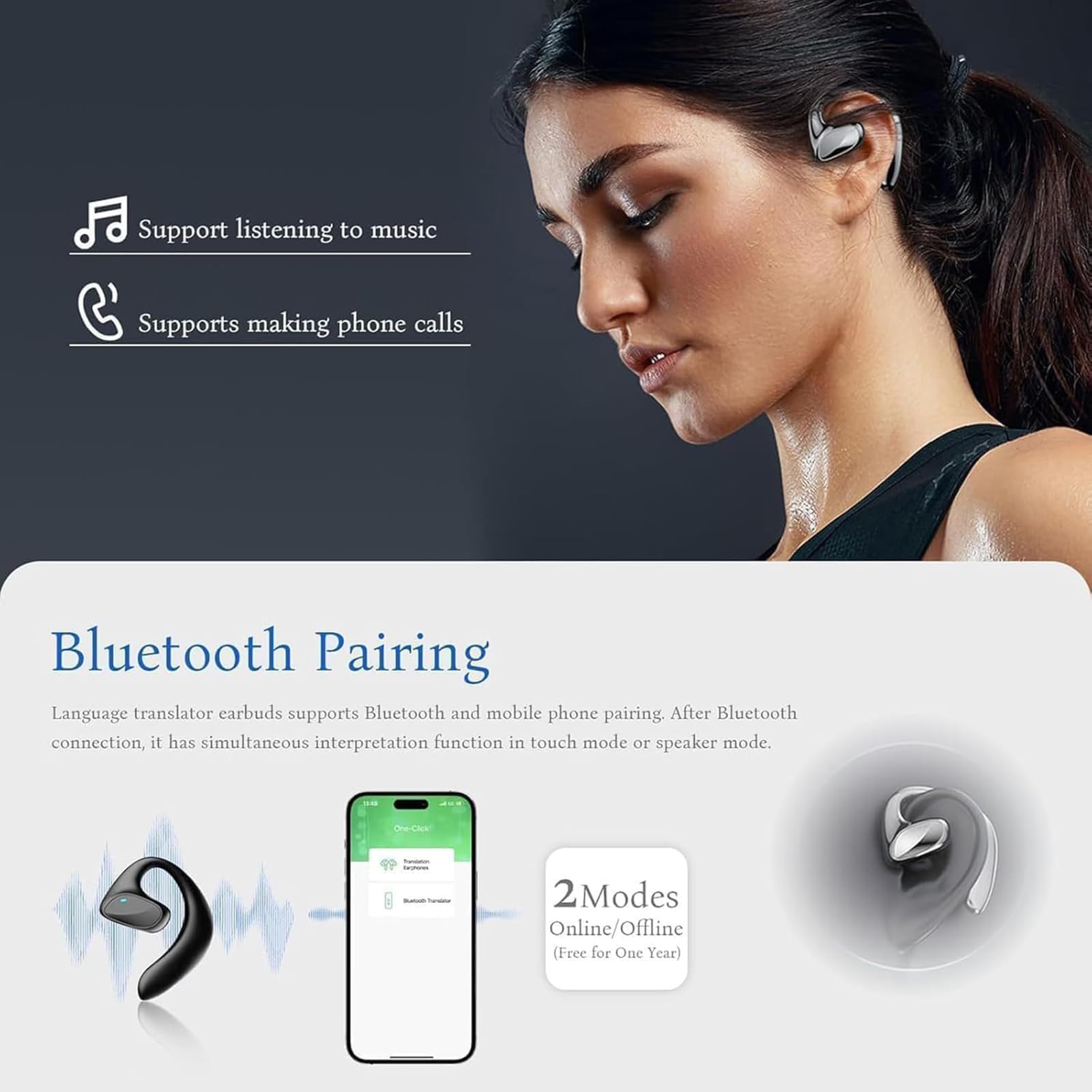 Meacode AI Translation Earbuds, Talk Buds Translator, Traducteur Instantané 144 Langues, 30h Autonomie, Réduction de Bruit, Écouteurs Ouverts (Blanc)