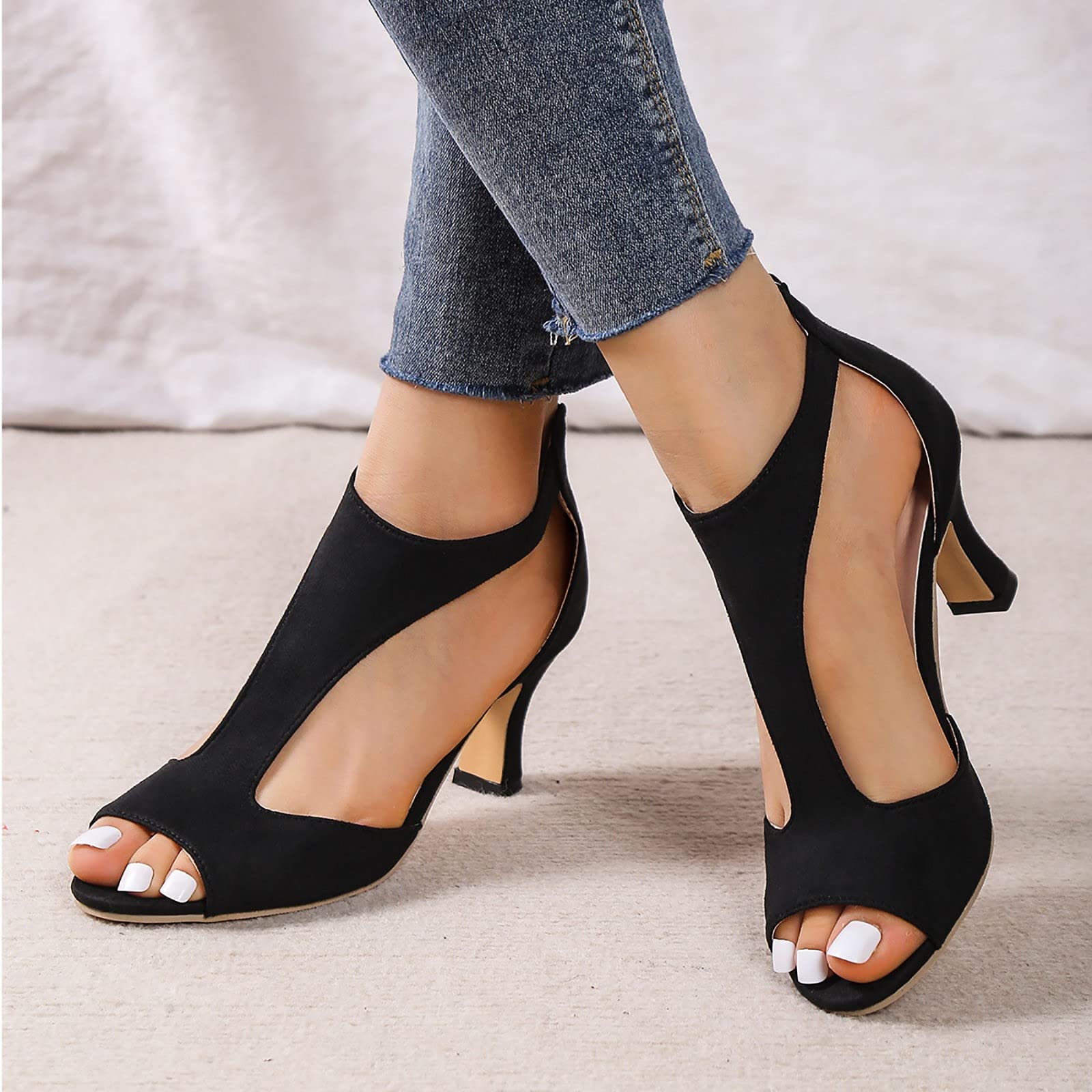 Sandali Donna Estive 35-42 EU con Tacco Medio, Punta Aperta e Cerniera Posteriore Tacchi Heels Dance in Pelle Scarpe Elegante Cerimonia da Ballo Casual Comode per Latino Americano, Lavoro, Sera,,