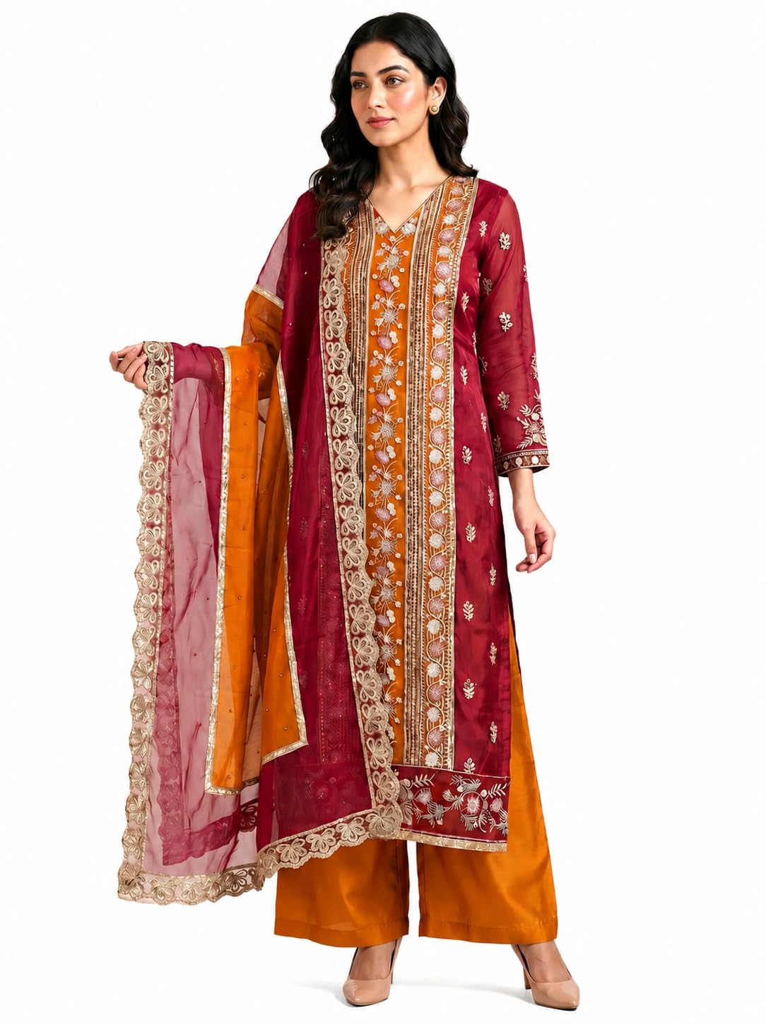 rudraprayag Women's Traditional Organza Embroidered Semi Stitched Anarkali Suit Set With Embroidered Dupatta-picture-14