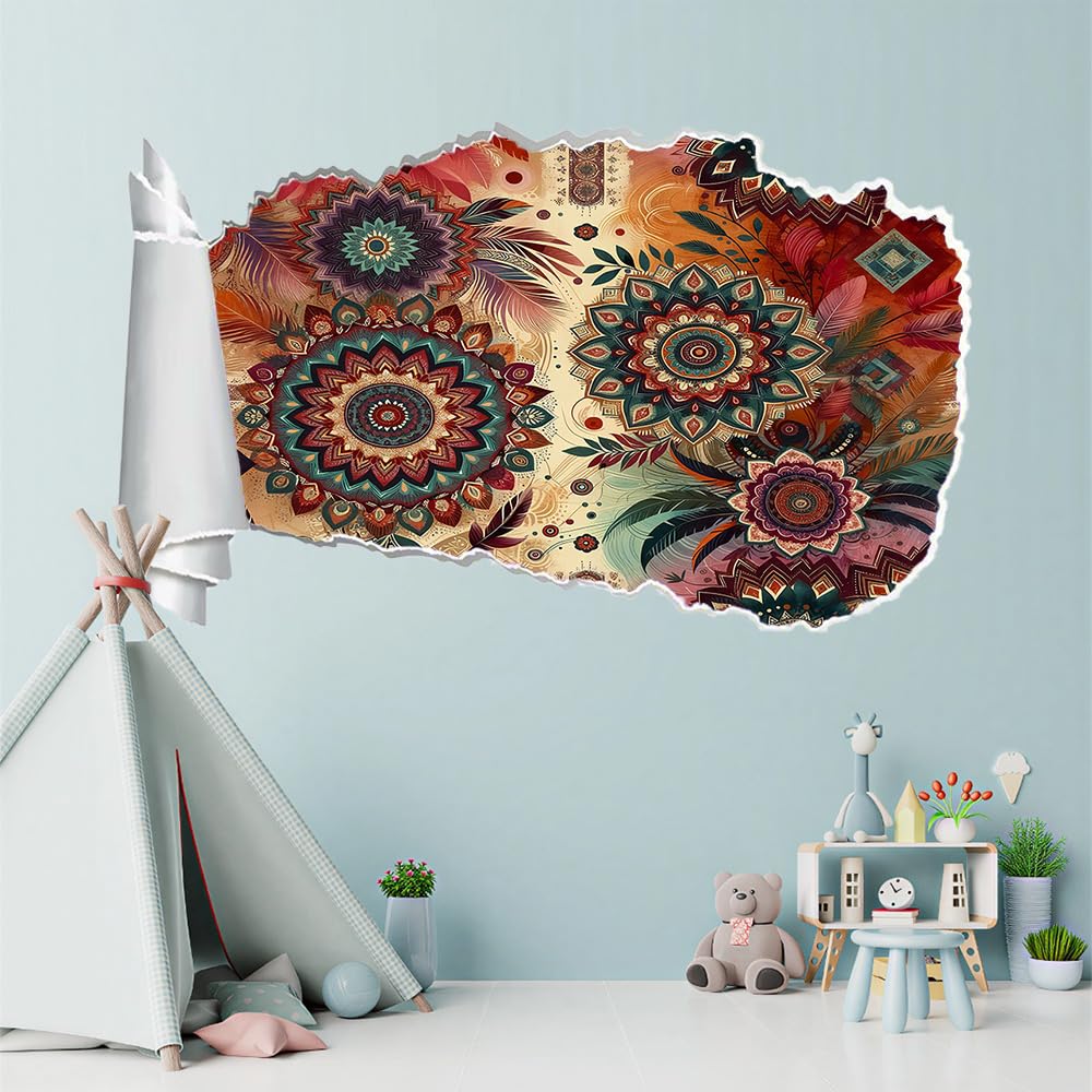 Pegatinas de pared rota 3D Mandala Arte Mural De La Pared Pluma Calcomanía De Pared De Sala De Estar Para Dormitorio Infantil, Decoración Del Hogar