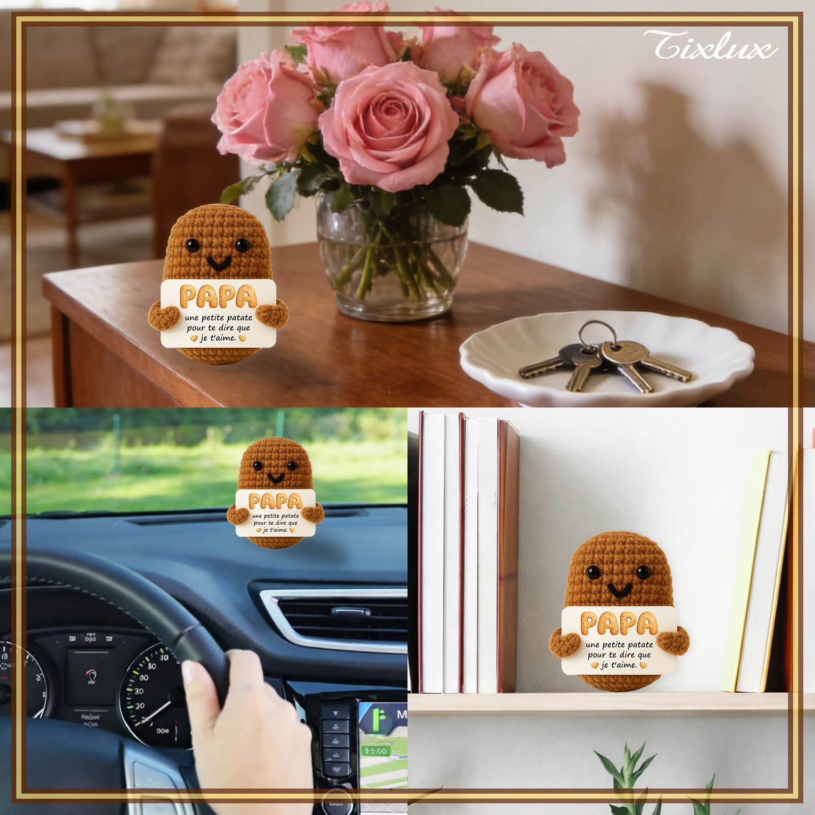 Tixlux Cadeau Papa, Cadeau Anniversaire Papounet, Pomme de Terre Positive Fait Main, Cadeau pour Remonter Le Moral, Bon Rétablissement, Décoration Bureau Maison