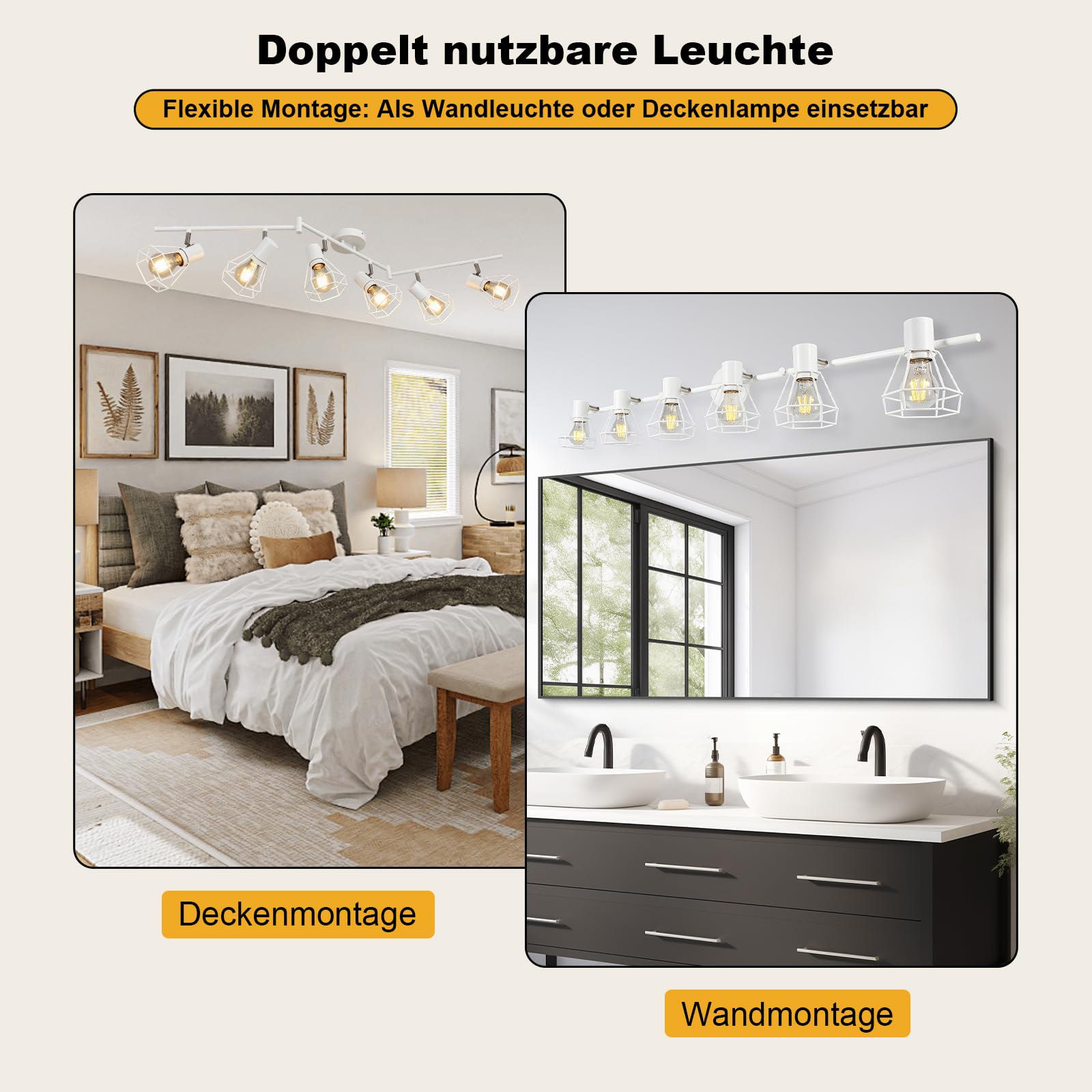 HiBay LED Deckenstrahler 6 Flammig E27 Deckenleuchte Wohnzimmer Weiß Modern Schwenkbar 350° Deckenbeleuchtung für Schlafzimmer Flur, max. 60 Watt Ohne Leuchtmittel | Schlafzimmerlampe 350° Drehbar Deckenbeleuchtung 230V Max. 60 Watt für Wohnzimmer Küche K