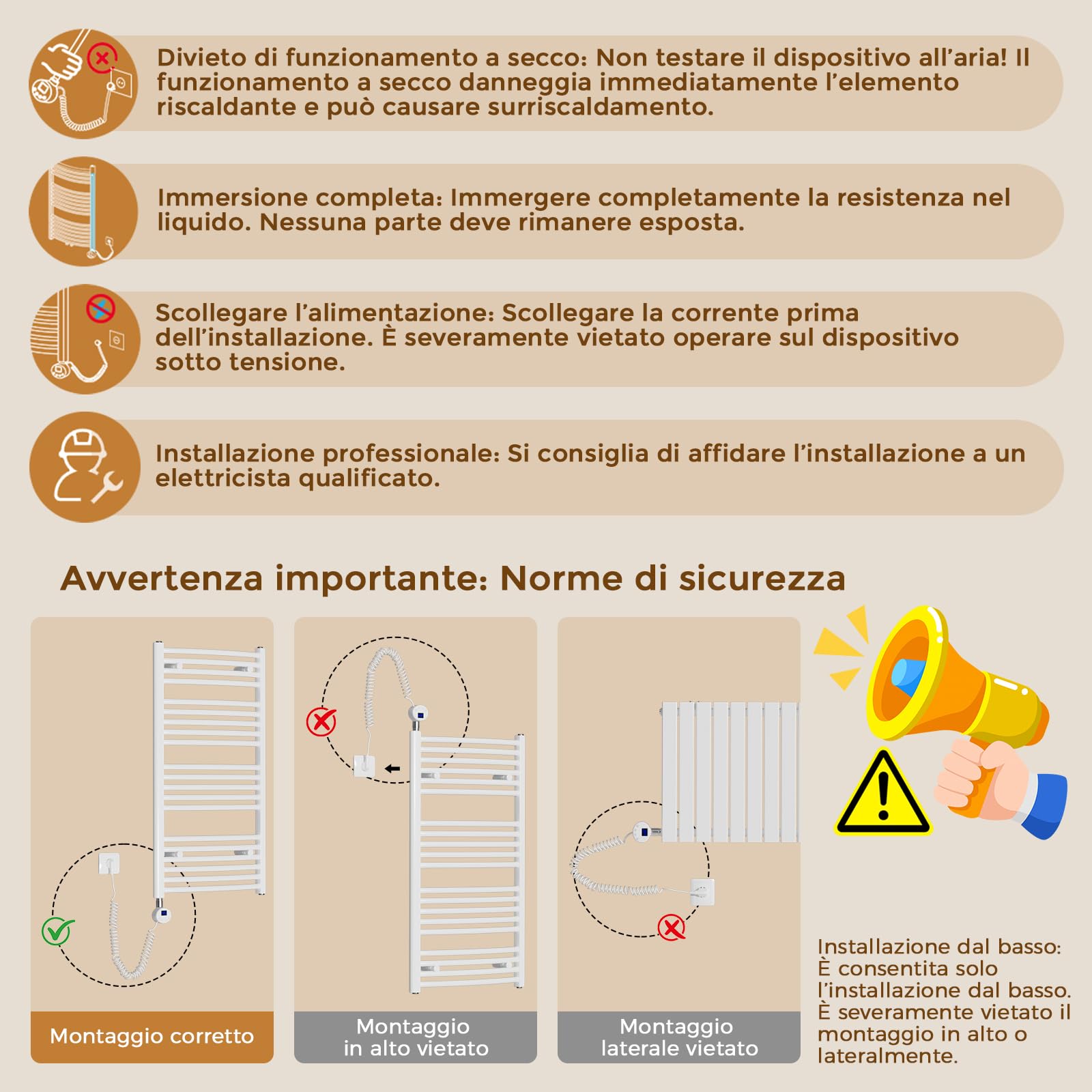 S'AFIELINA Resistenza Elettrica per Scaldasalviette 900W con Termostato | Resistenza per Termosifone Bagno in Acciaio Inox, WiFi, Timer Programmabile, Temperatura Regolabile, Bianco