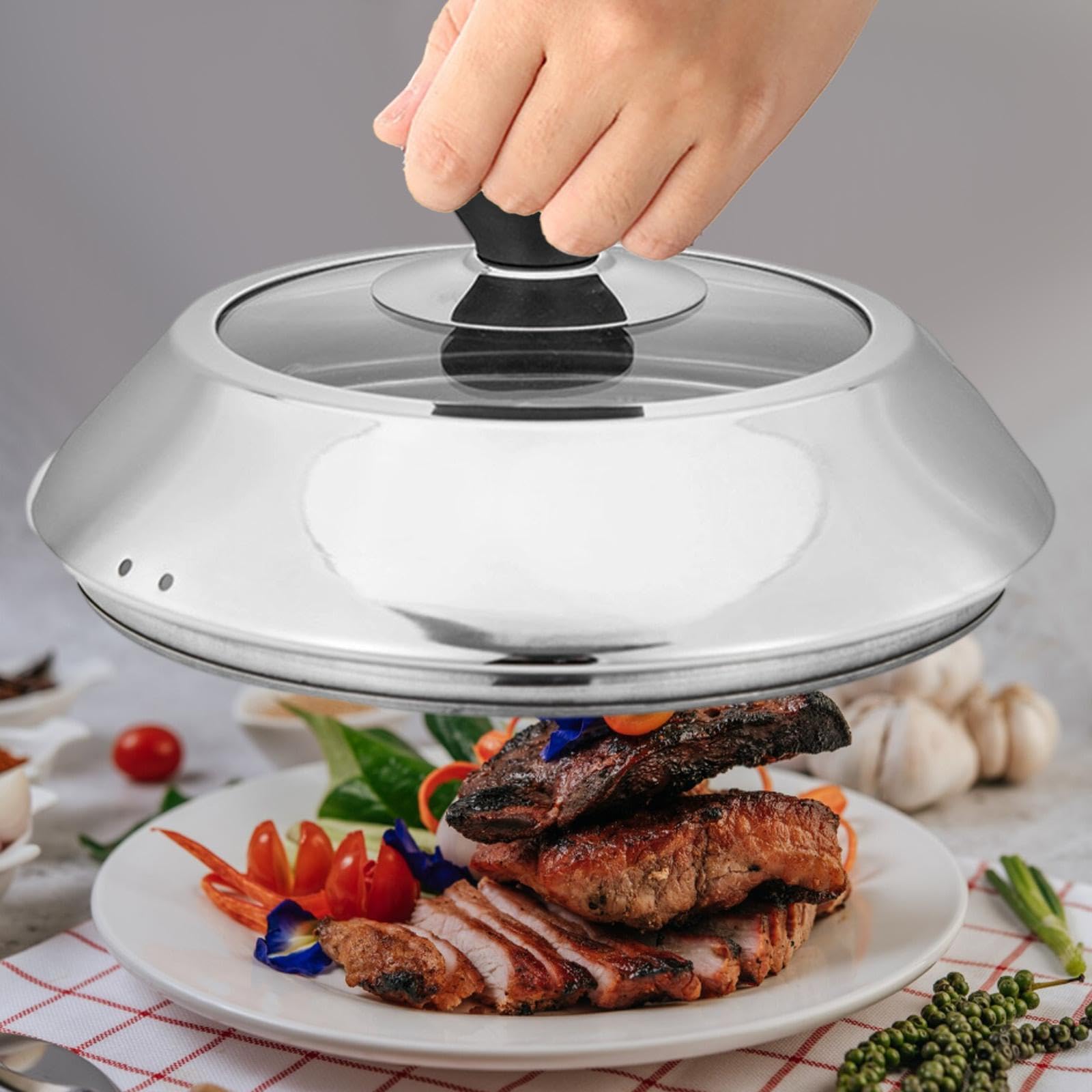 Couvercle de Cuisson Cloche à Hamburger Dôme pour Grill Couvercle Plancha Couvercle Vapeur Structure Voutée Robuste pour Concentrer la Chaleur, 28 cm