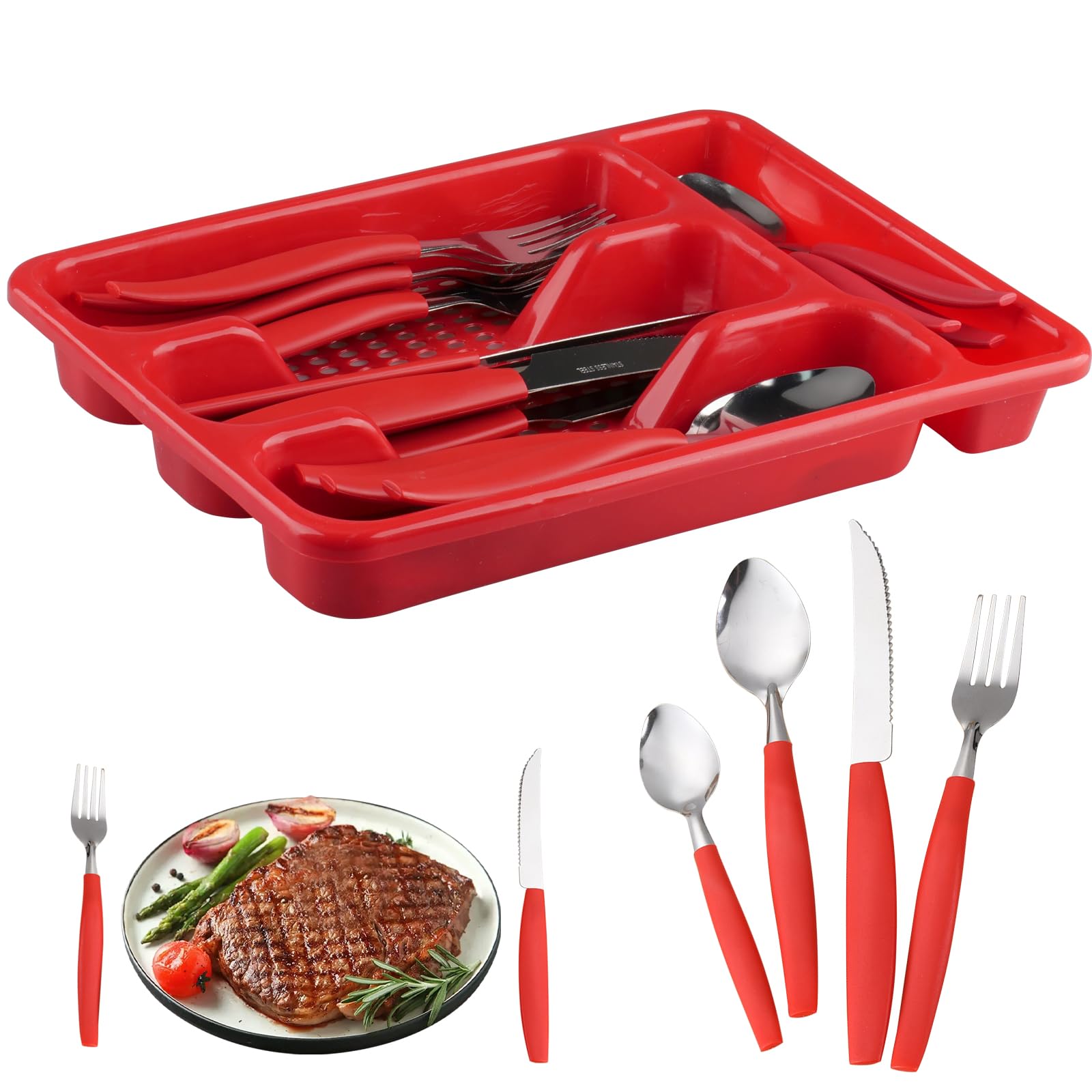 Hocadrv Cutlery Set 24 Piece Cutlery Set for 6 Persons Knife Fork Spoon Set