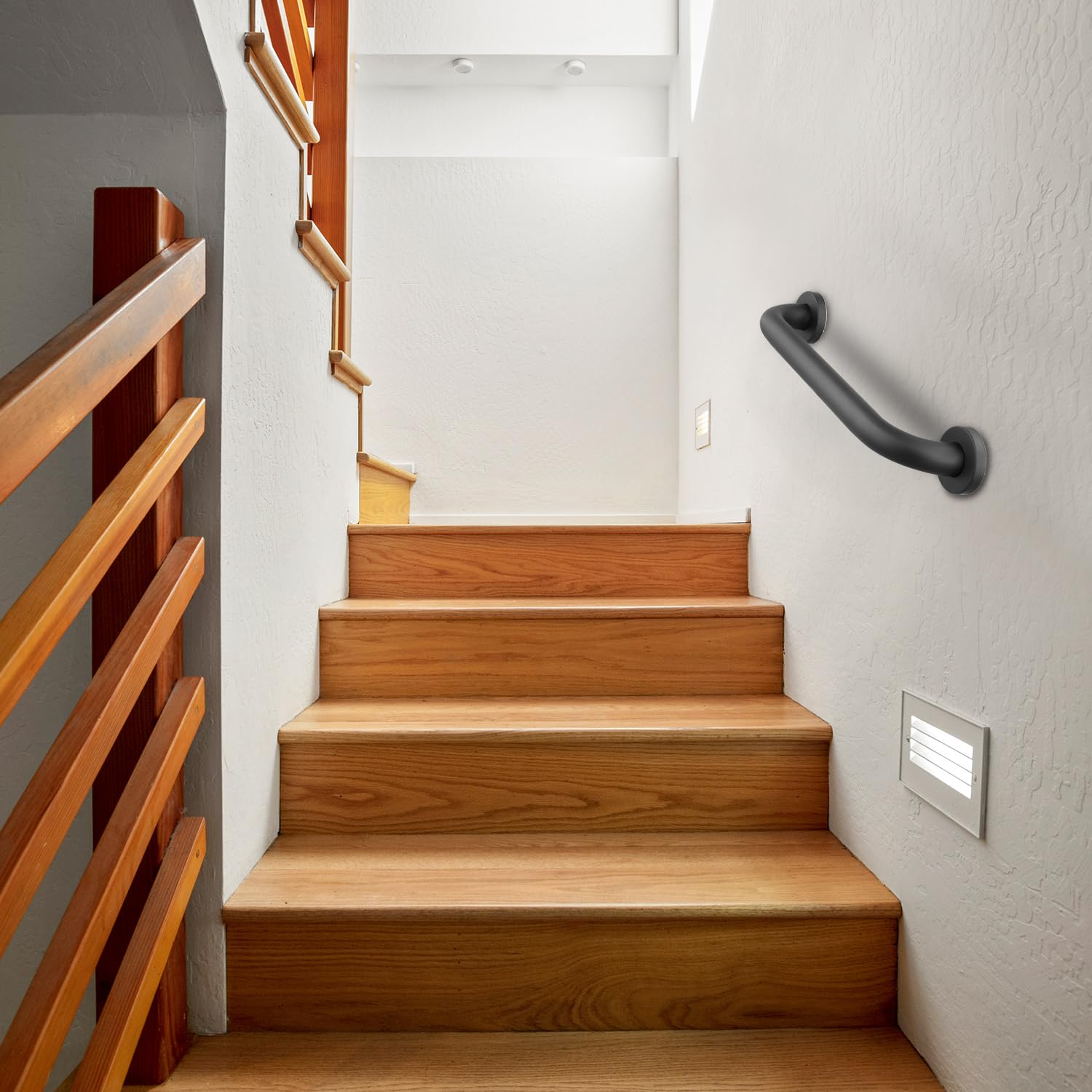 QWORK® Uchwyt do łazienki 30 cm, czarny stalowy poręcz z ukrytymi śrubami, do łazienki, kuchni, schodów