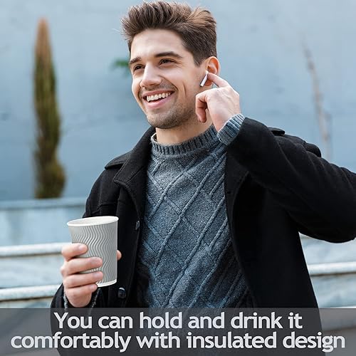 Miniatura 6 de Paquete de 200 tazas de papel de 12 onzas desechables a granel con aislamiento de ondulación tazas de café de papel caliente para bebidas calientes