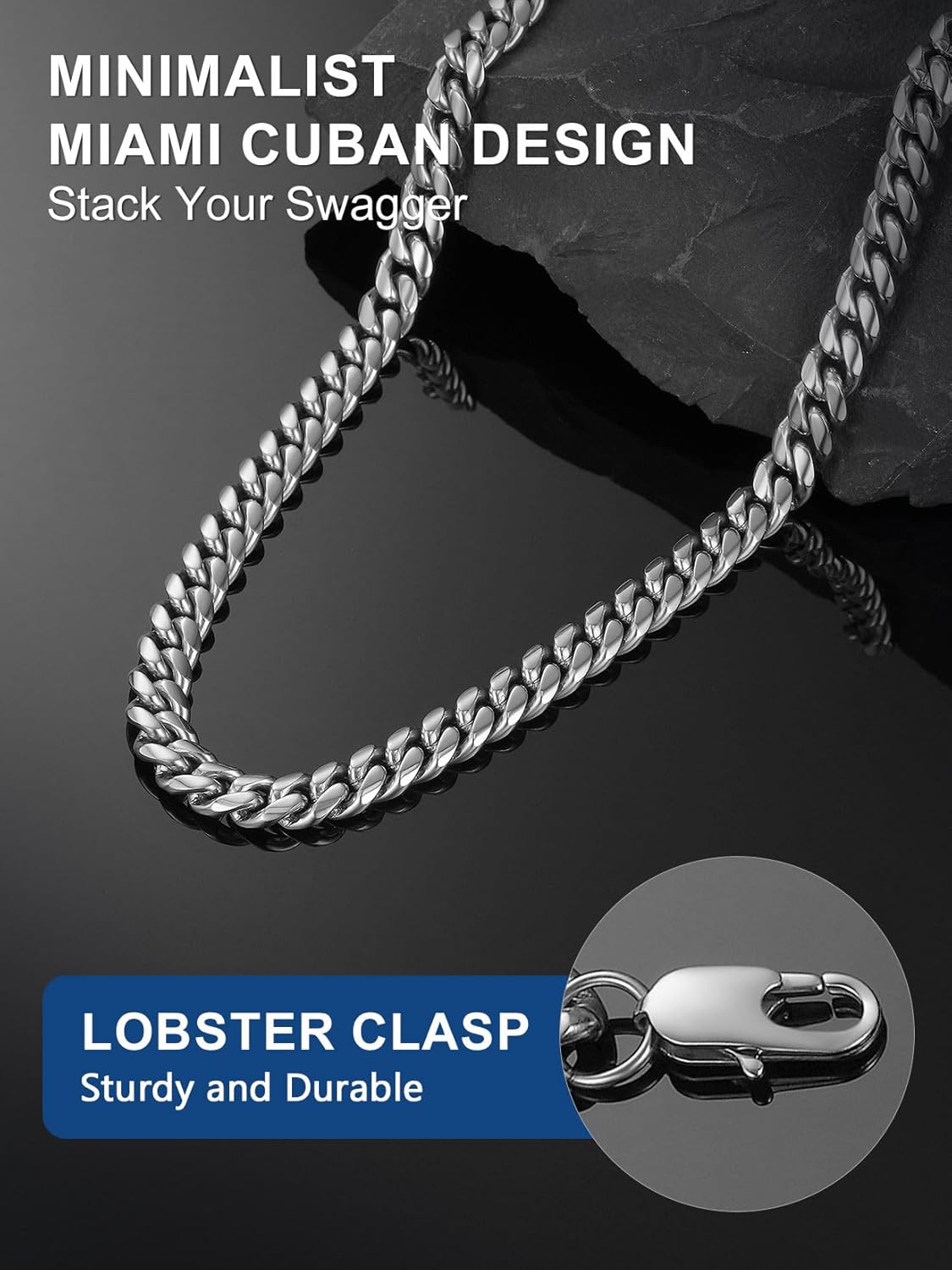 ChainsPro Chunky Miami Cuban Link Chains for Men,Stainless Steel Cuban Chain Necklace,4.8/6/10/14mm Width,No Tarnish& Thick Hip Hop Jewelry,18-30 inch Length, Black/Gold Plated/Silver,Send Gift Box - Image 3