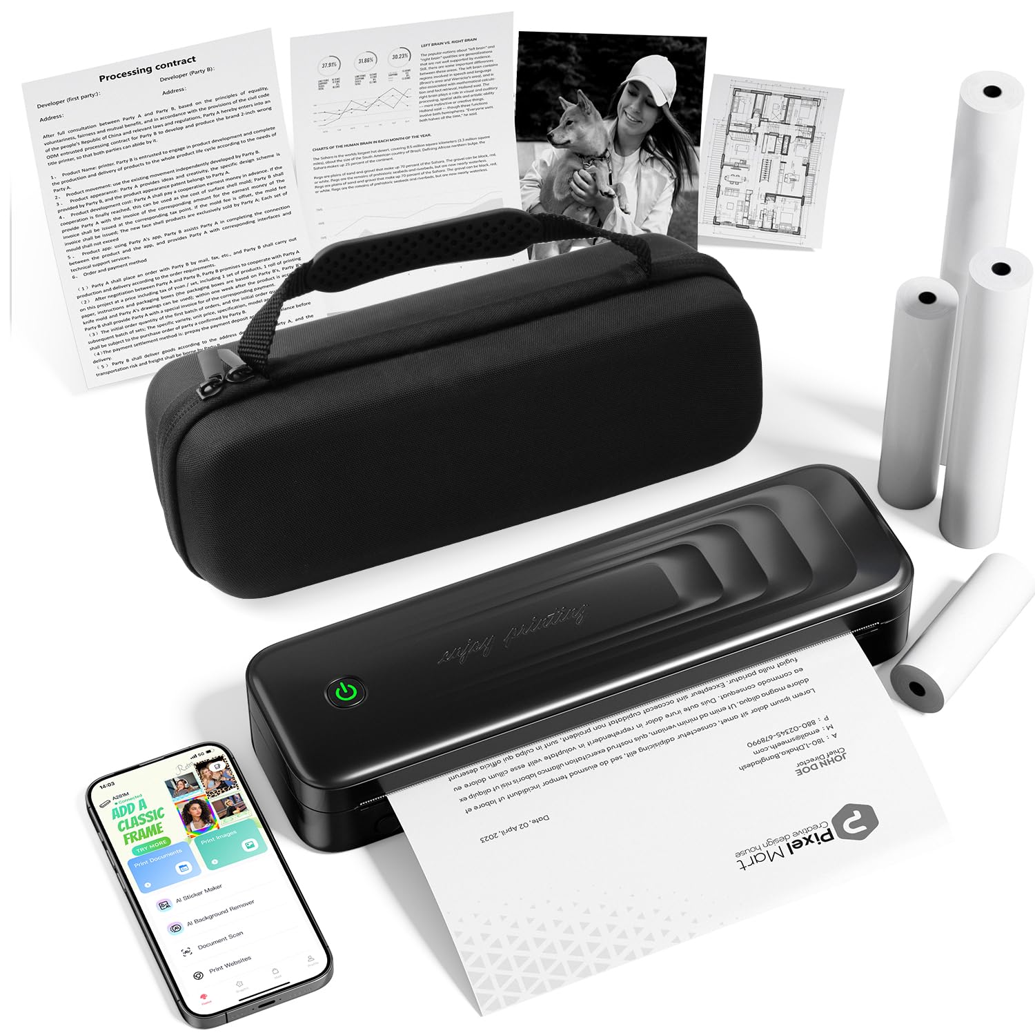 TATTMUSE Portable Printers Wireless for Travel, Bluetooth Inkless Thermal Printer Support 8.5" X 11" Letter & A4, Small Mobile Printer for Phone Laptop, with Carry Case & 4 Rolls Thermal Paper-image-23