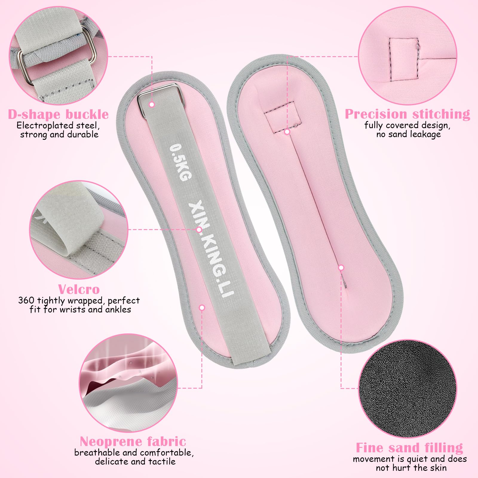 WPPQWP Bracelets Lestés Chevilles & Poignets 2 × 0,3 Kg Rose – Fitness, Yoga, Danse, Pilates, Jogging Enfants & Femmes