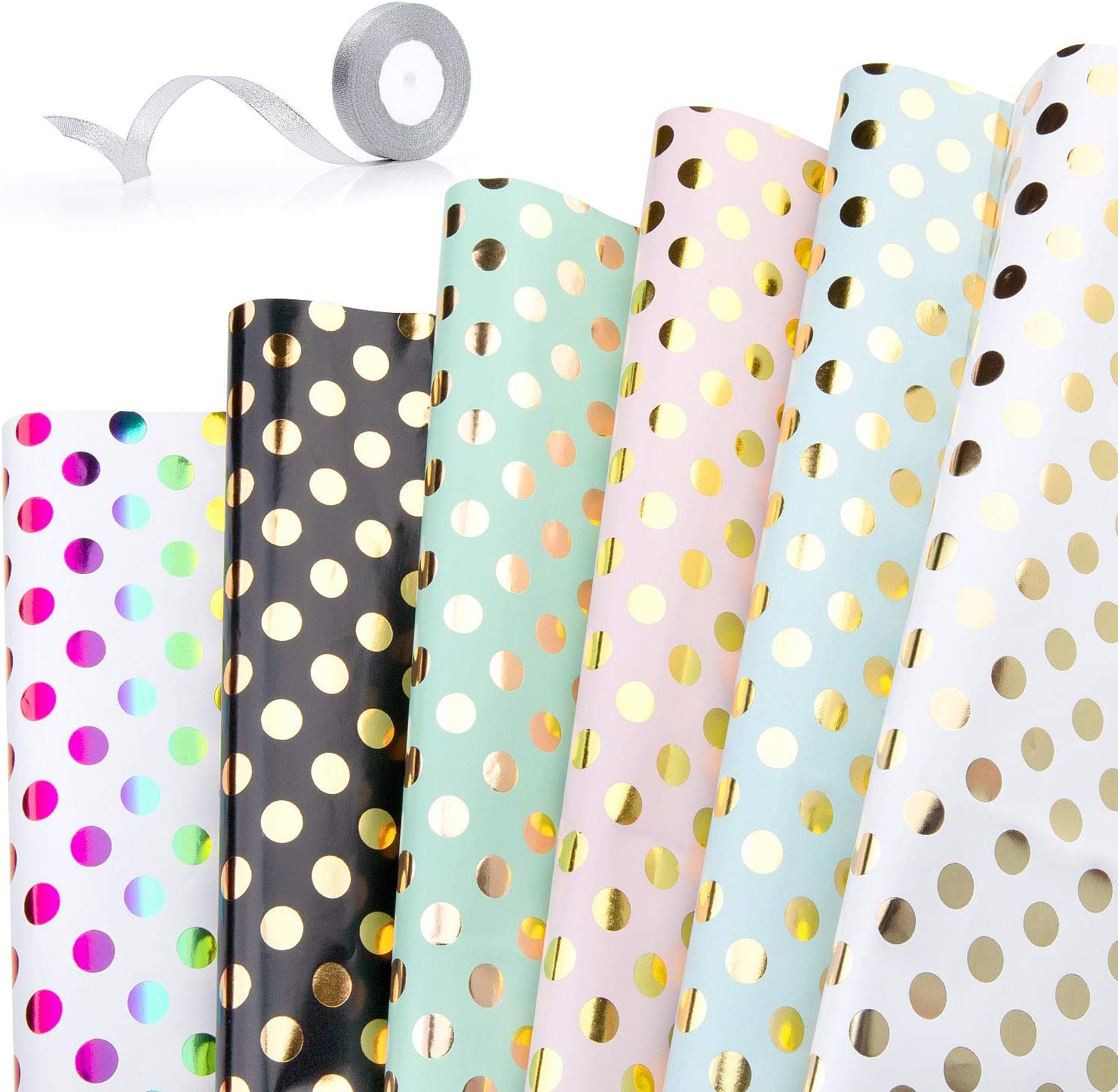 Gift Wrapping Paper Wrap Wrapping, GuKKK 6 Sheets Gift Wrap Wrapping and 1 Roll of Ribbon, Gift Wrapping Paper for Christmas, Birthday, Children's Day, Valentine's Day, Mother's Day(50CM X 70CM)