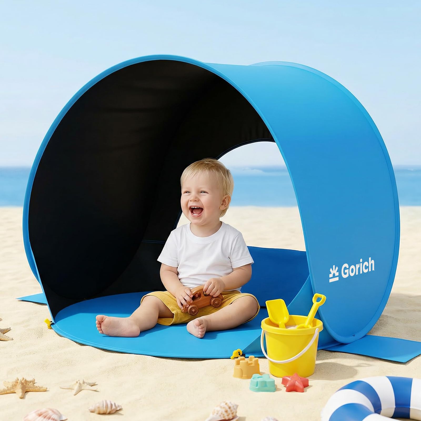 Photo 1 of Gorich Pop Up Baby Beach Tent with UPF50+ UV Protection, Portable Toddler Sun Shelter with Mesh Ventilation, Lightweight & Foldable Play Shade Tent for Beach, Park & Backyard