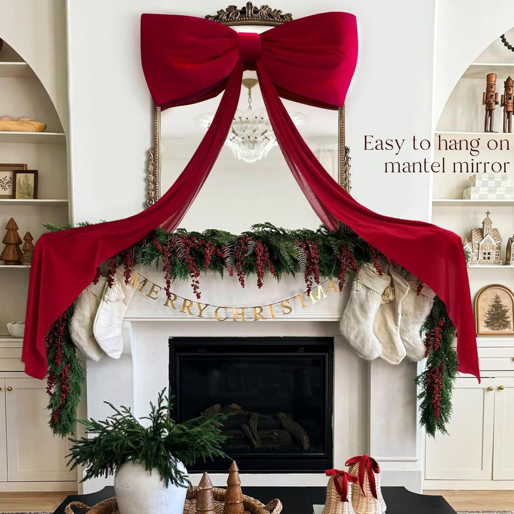 Fiocco puntale per albero di Natale extra large, fiocco in velluto rosso con trascinamento di 9, 8 piedi per decorazioni natalizie da parete con ghirlanda di alberi/20x15 pollici