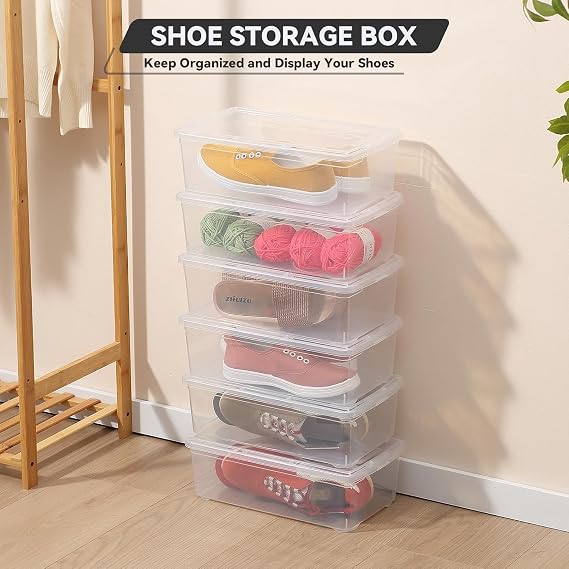 novelinks 8 Pack 6QT Plastic Storage Bins with Lids, Shoe Boxes (Clear)