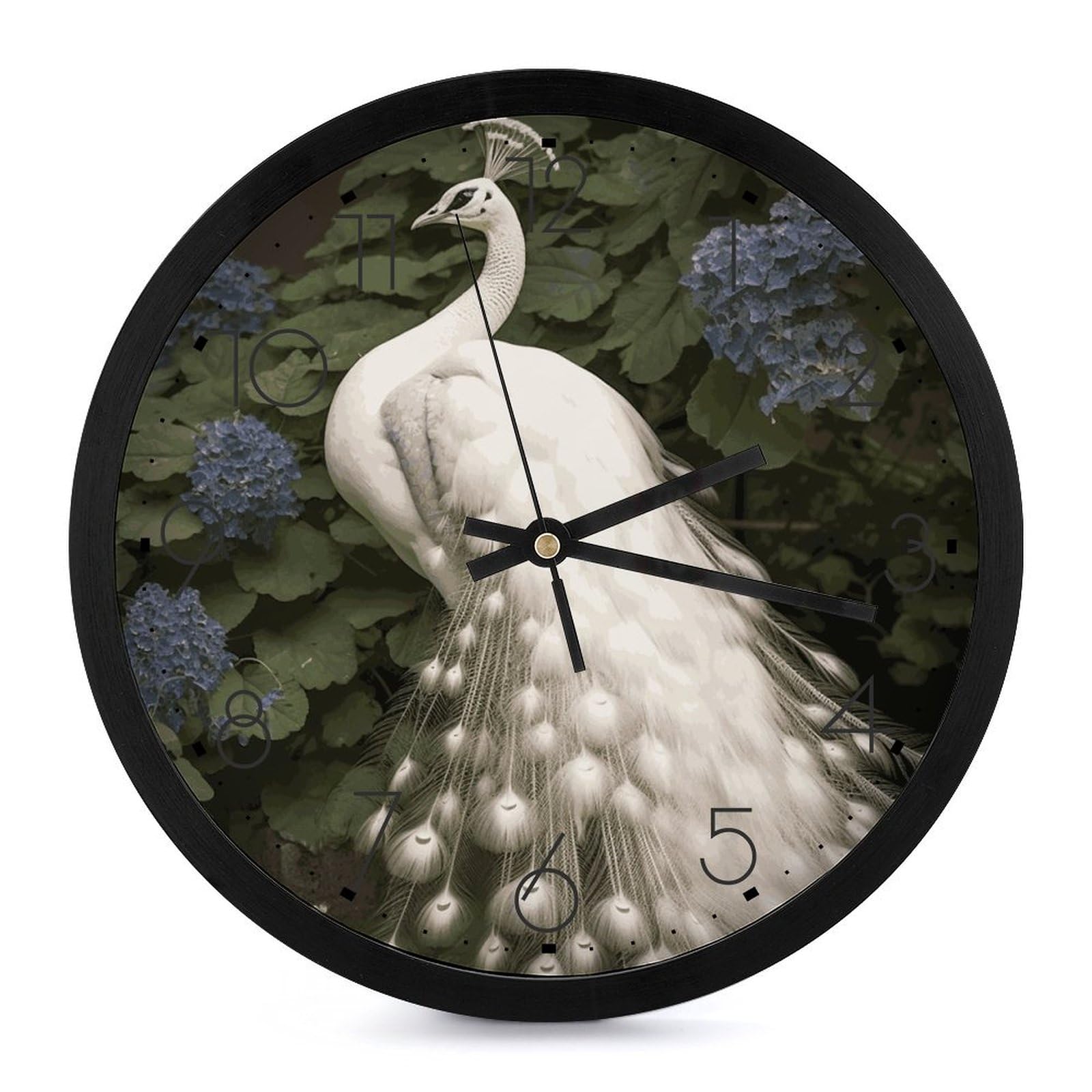 Grande horloge murale décorative paon blanc à piles salon