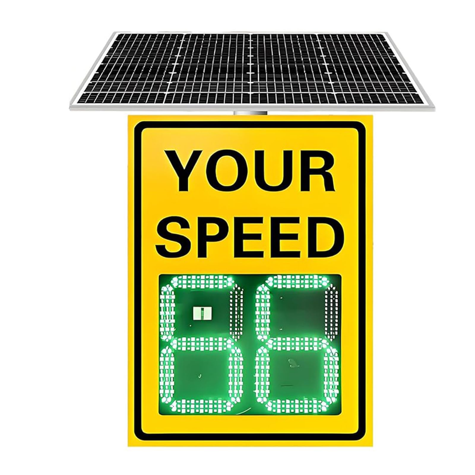 Señal de límite de Velocidad con Radar Solar Yellow | panel de advertencia, pantalla de velocidad de 2 dígitos