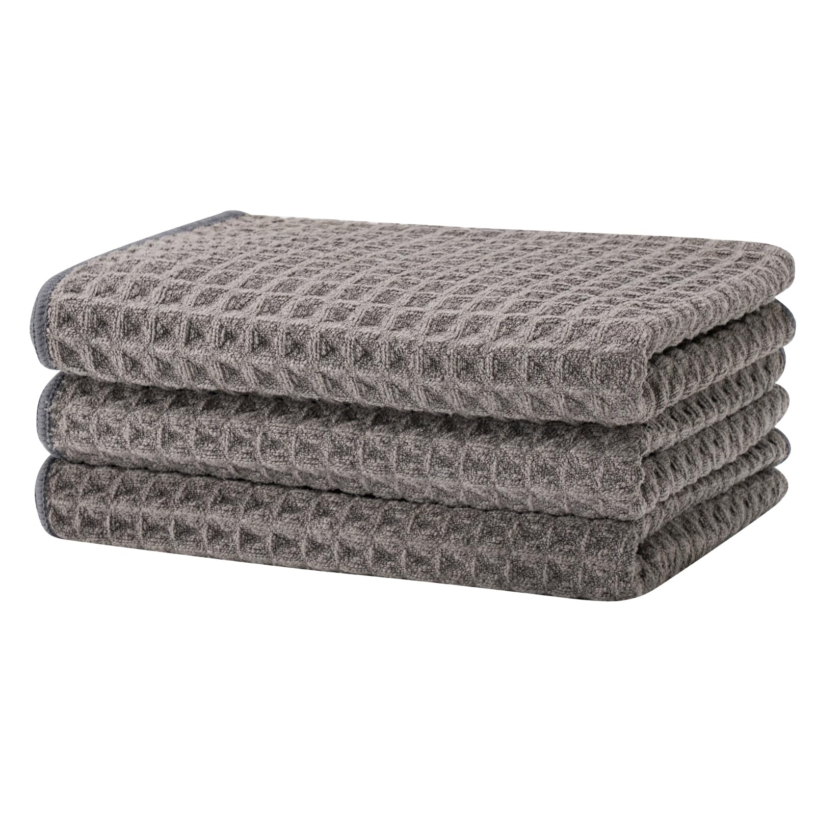 Microfiber Waffle Cleaning Cloth Set 3 Pack Gray Quick Dry Kitchen Towel