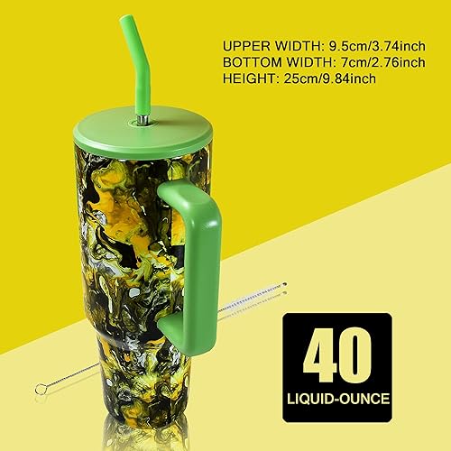 Miniatura 6 de sweet grain Vaso de 40 onzas con asa y pajita, botella de agua de acero inoxidable con aislamiento al vacío de doble pared, taza de viaje para café