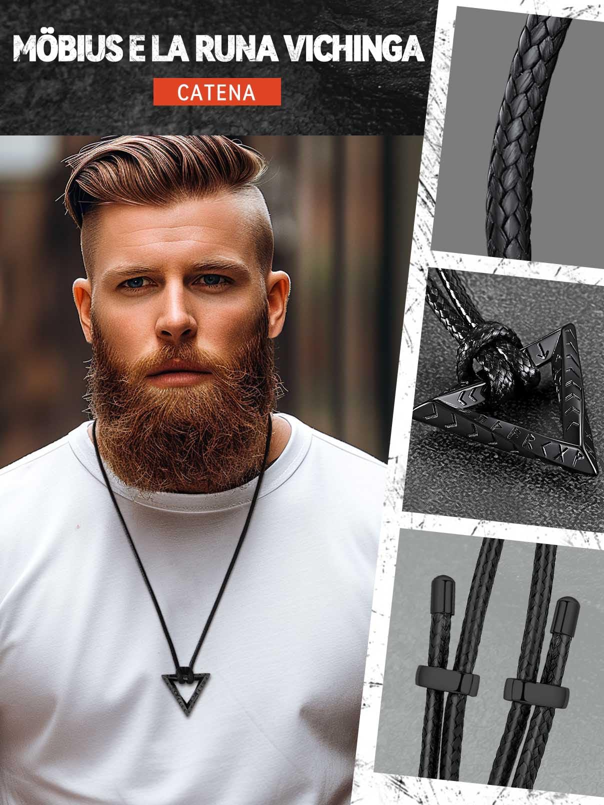 FaithHeart Cerchio Collana Vichinga Anello di Mobius Ciondolo Rune Vichinghe Amuleto del Mito Nordico Collanina Pelle Intrecciata Nodo Celtico Regalo Compleanno per Lui Coppie