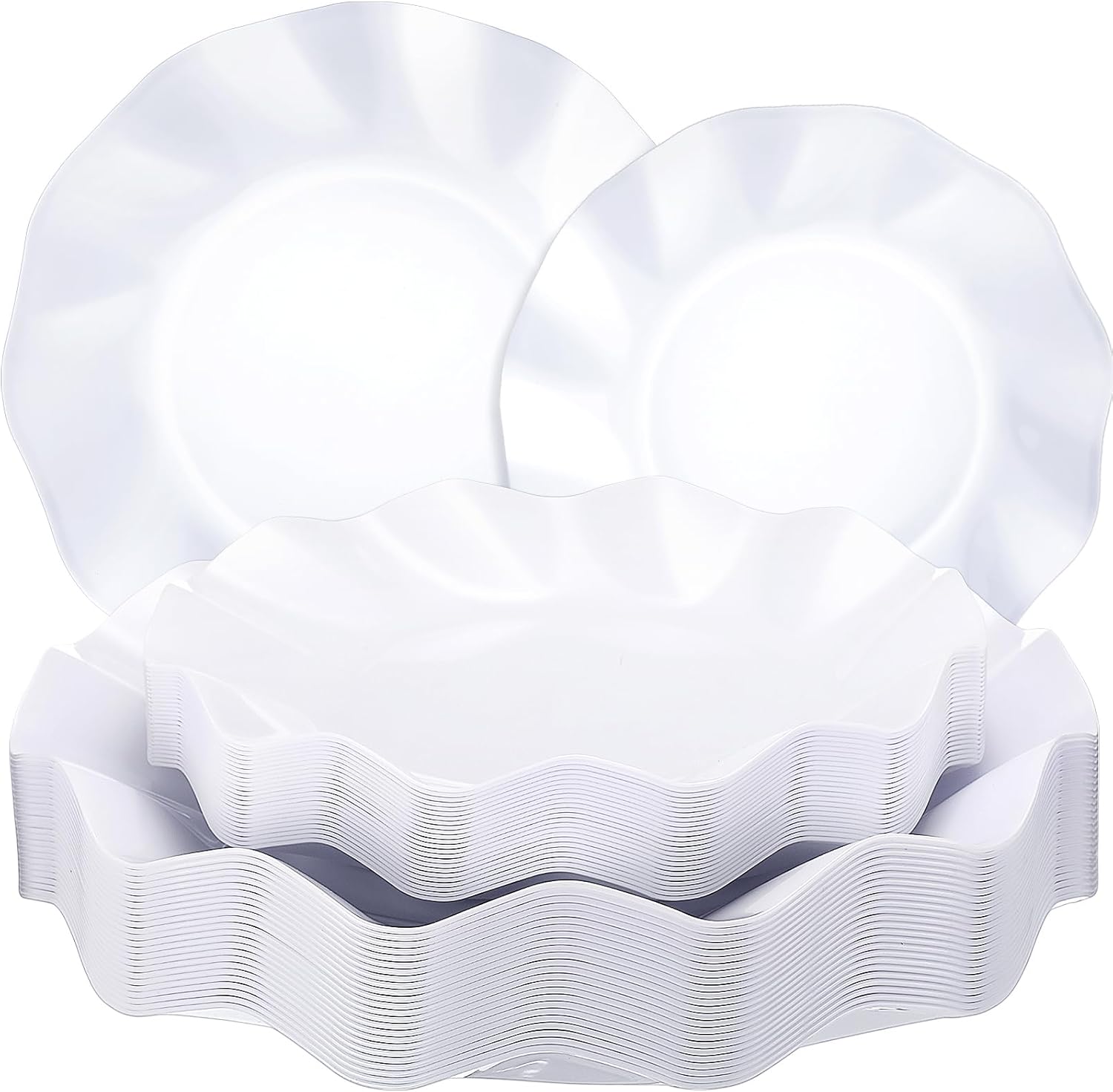Zhehao 50 Pcs White Scalloped Plastic Plates, 8'' 10'' Disposable White Party Dinner Dessert Plates for 25 Guests, Heavy Duty Appetizer Buffet Dishes for Wedding Baby Shower Birthday Party Supplies