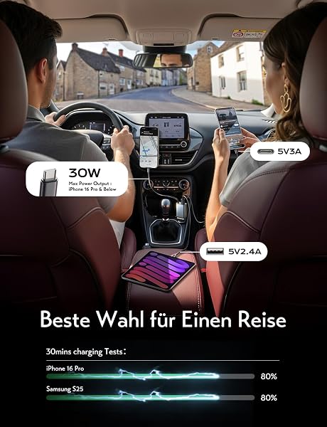 LISEN 57W Zigarettenanzünder USB C 3 in 1 Auto Ladegerät - [300% Kompakt] 12V USB Adapter Auto Ladegerät mit Einziehbares Ladekabel, PD&QC3.0 Car Charger für iPhone 17 Pro Max 16 15 14 - 3