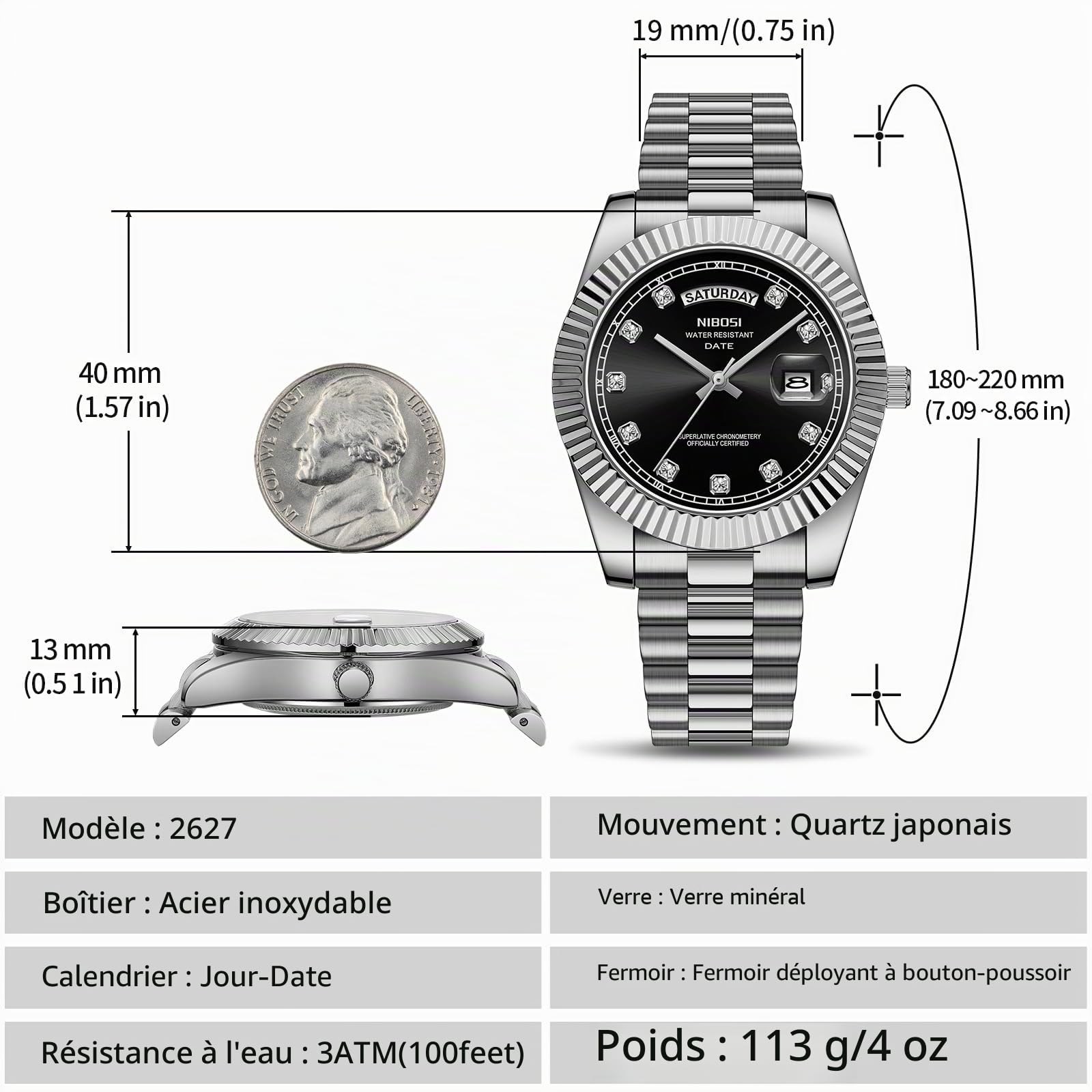 NIBOSI Montre Homme Etanche Analogique Quartz Chronographe Date Grand Cadran Classique Mode Affaires Montres Bracelet en Acier Inoxydable élégant pour Hommes