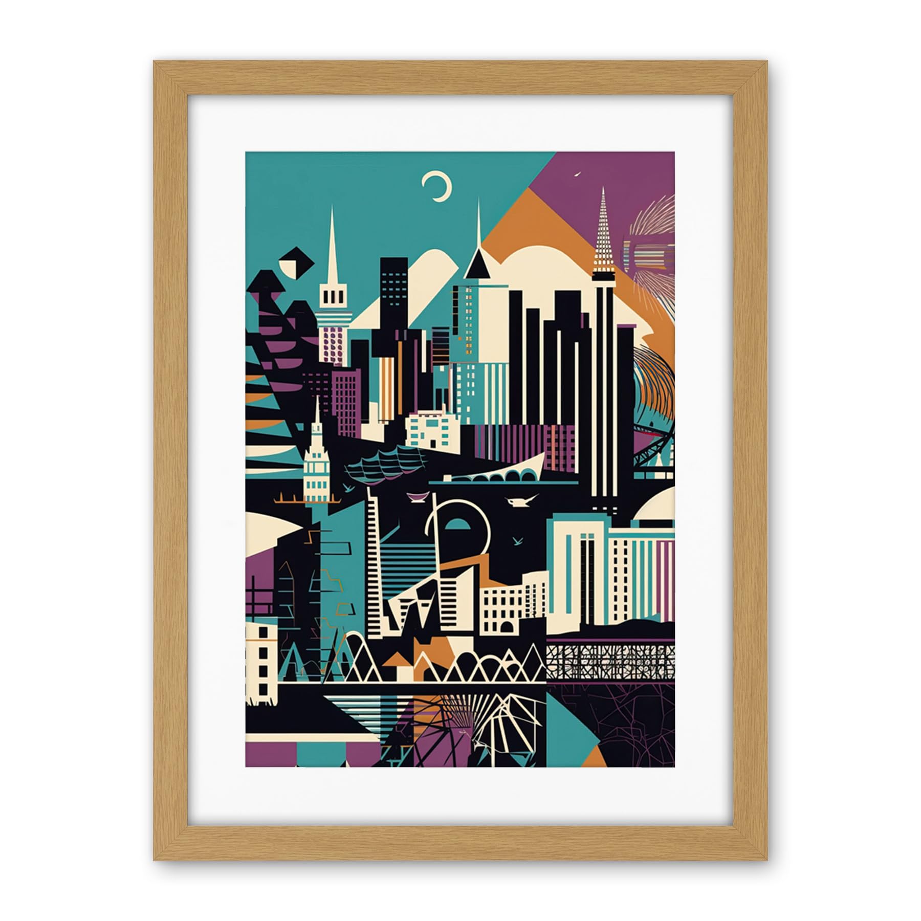 Artery8 Dundee City Modern Abstract Geometric Cityscape Artwork Framed Wall Art Print 18X24 Inch