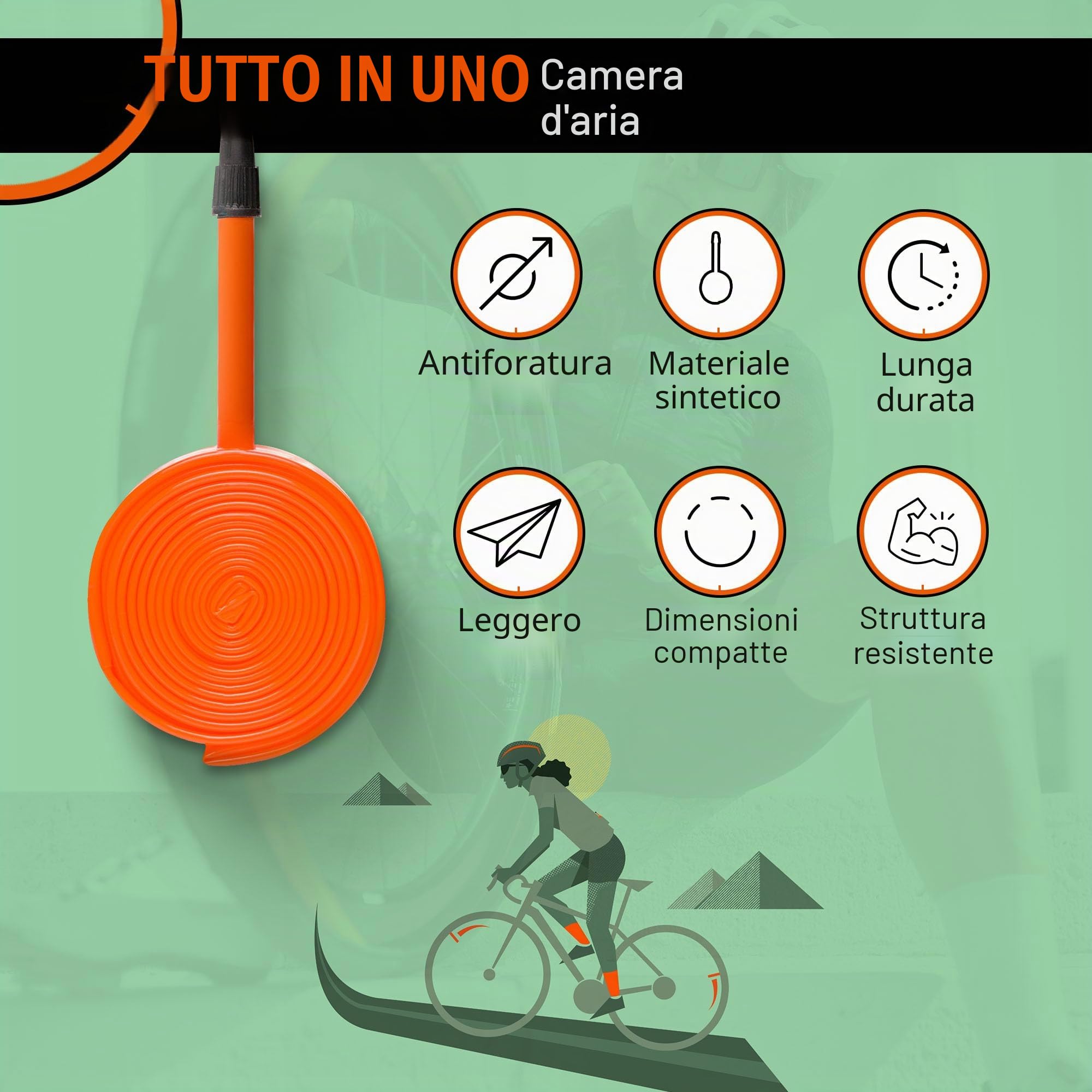 Tubolito Road 700C x 18-32 mm, leggero, resistente e compatto, compatibilità con cerchioni e freni a disco, 2 protezioni antiforatura
