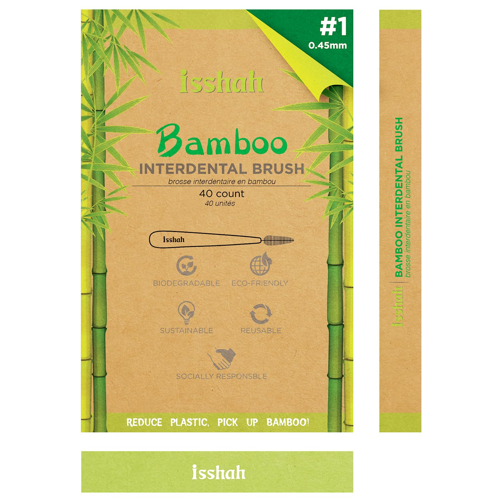 IsshahIsshah - Cepillo interdental con mango de bambú biodegradable, Size 1 (0.45mm), 40.00[set de ]