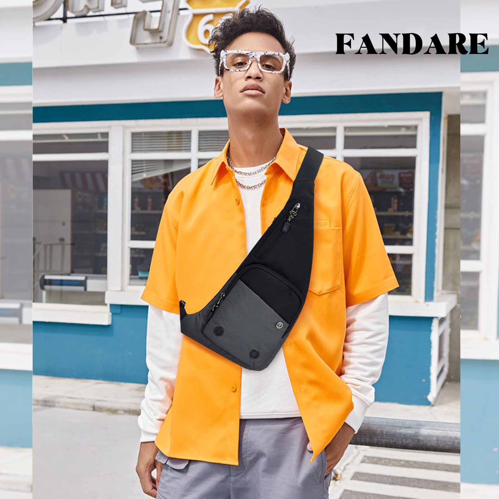 FANDARE Sac Poitrine Femme Sacs à Dos porté Travers Homme Sacs Bananes de randonnée Sacs de Sport bandoulière Sacs à Main portés épaule Femme Sacoche Voyage Sports Travers Sac d'Epaule Gris foncé