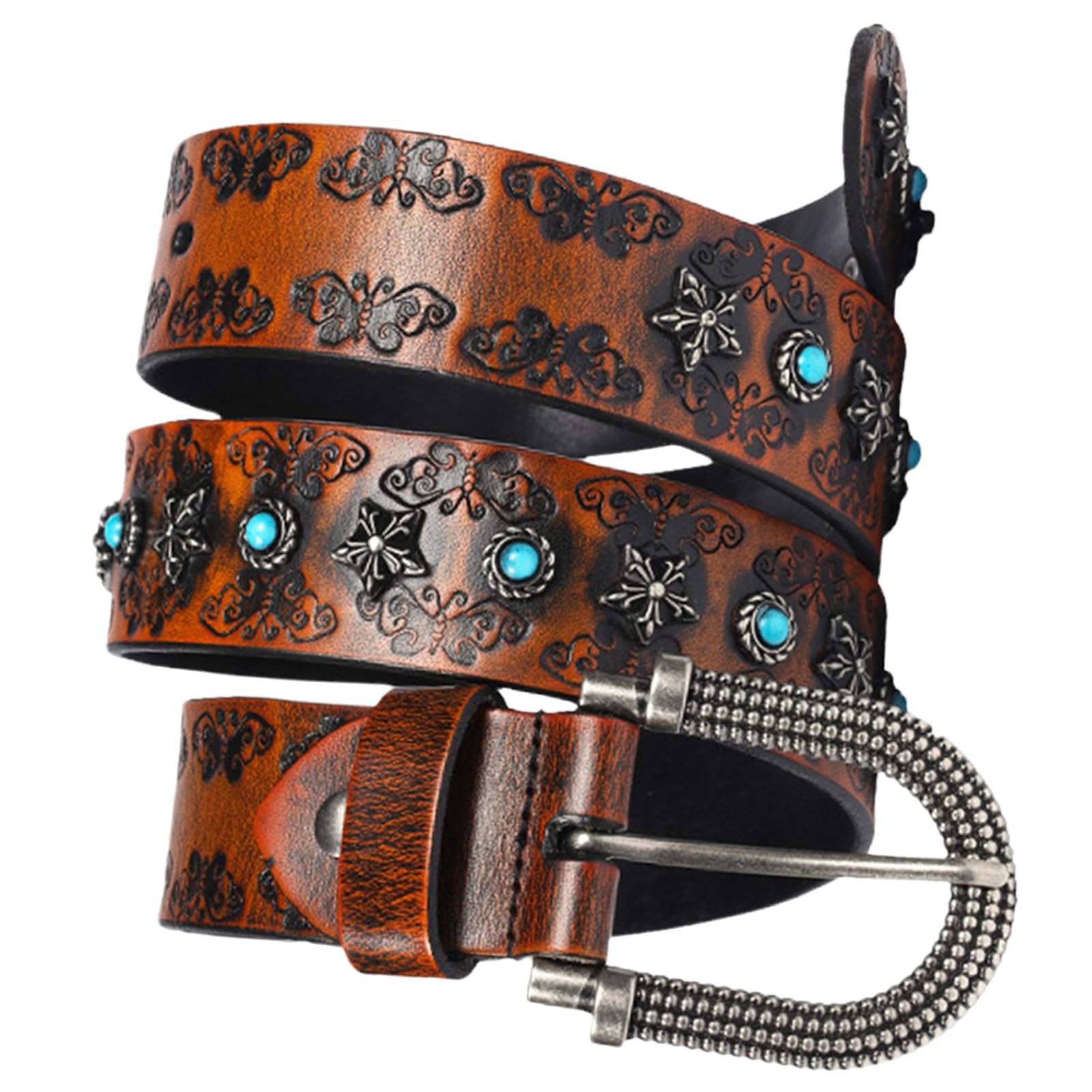 Geprägter Western Ledergürtel Personalisierter, Gravierter Stil Verstellbare Metallzinkenschnalle Handgefertigte Klassische Gürtel Aus Rindsleder(120cm/waist:40"~42", Brown)