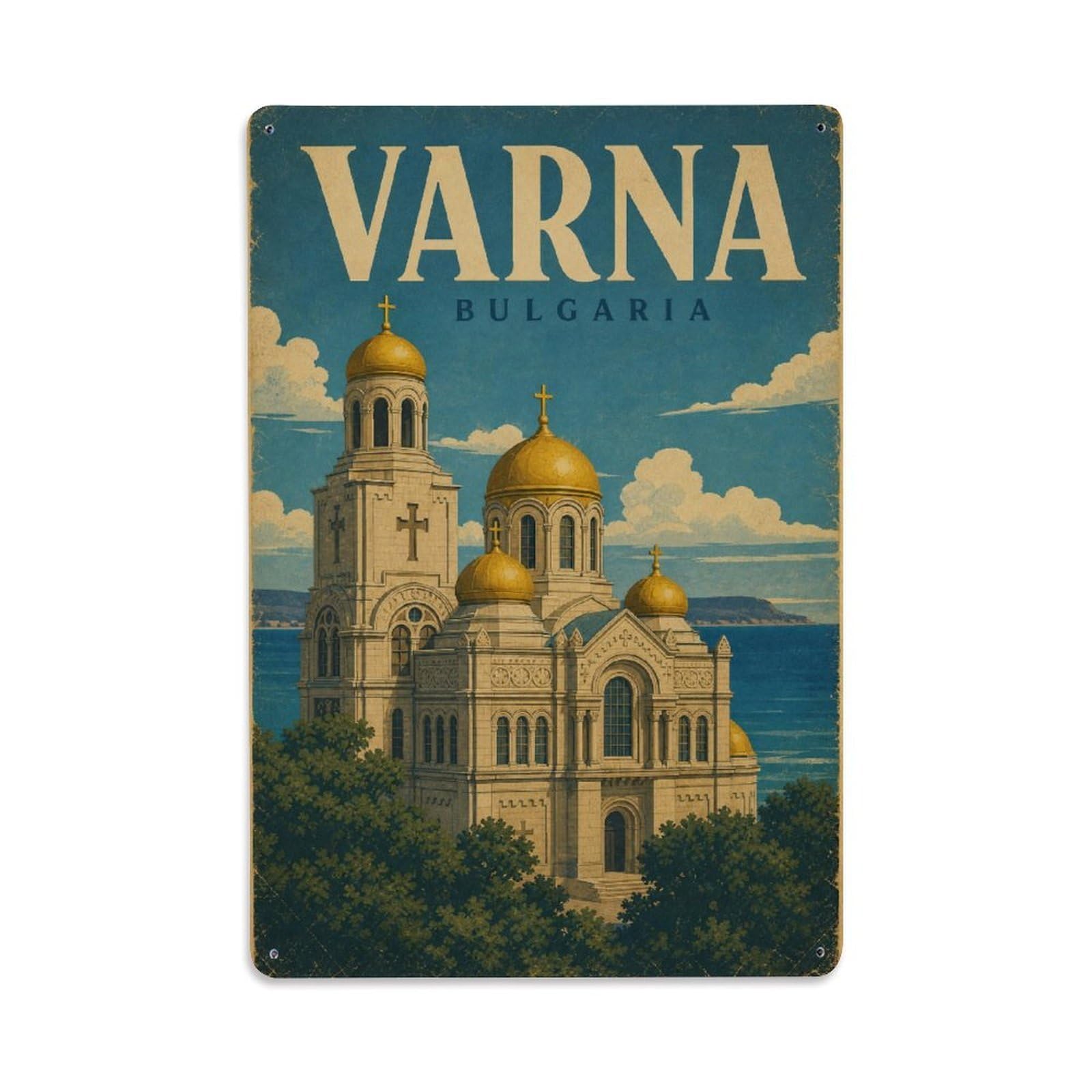 Retro Travel Bulgaria Varna Metal Tin Sign Plaque Wall Decor for Cafe, Club Bar, Office, Garden Metal Poster 8x12Inch