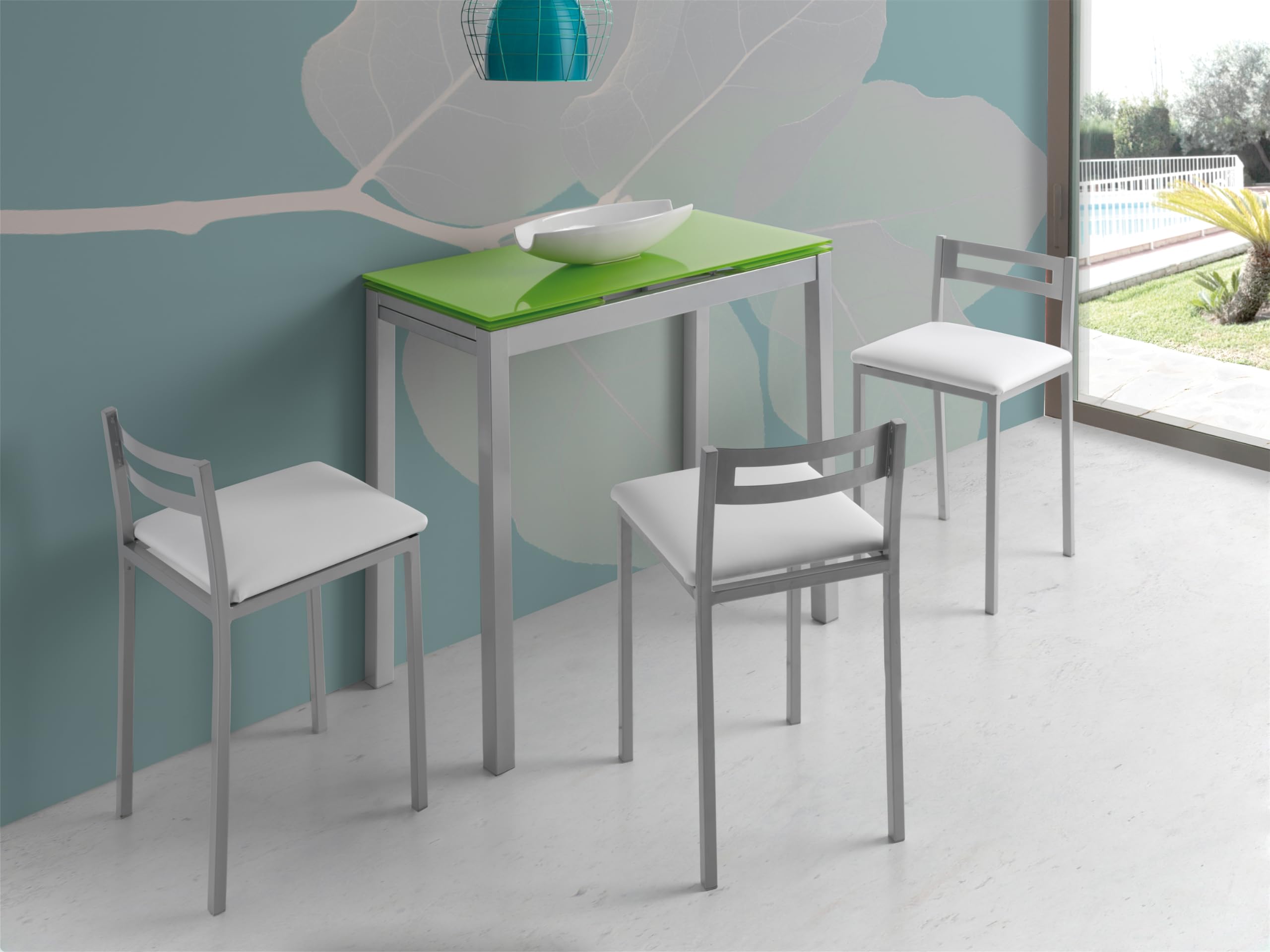 MOMMA HOME Taburetes de Cocina - Pack 2 Taburetes de Cocina, Banquetas, Taburete Bar, Material Metal/Ecopiel, MOLI, Medidas 34x34x65cm (Blanco y Plata)
