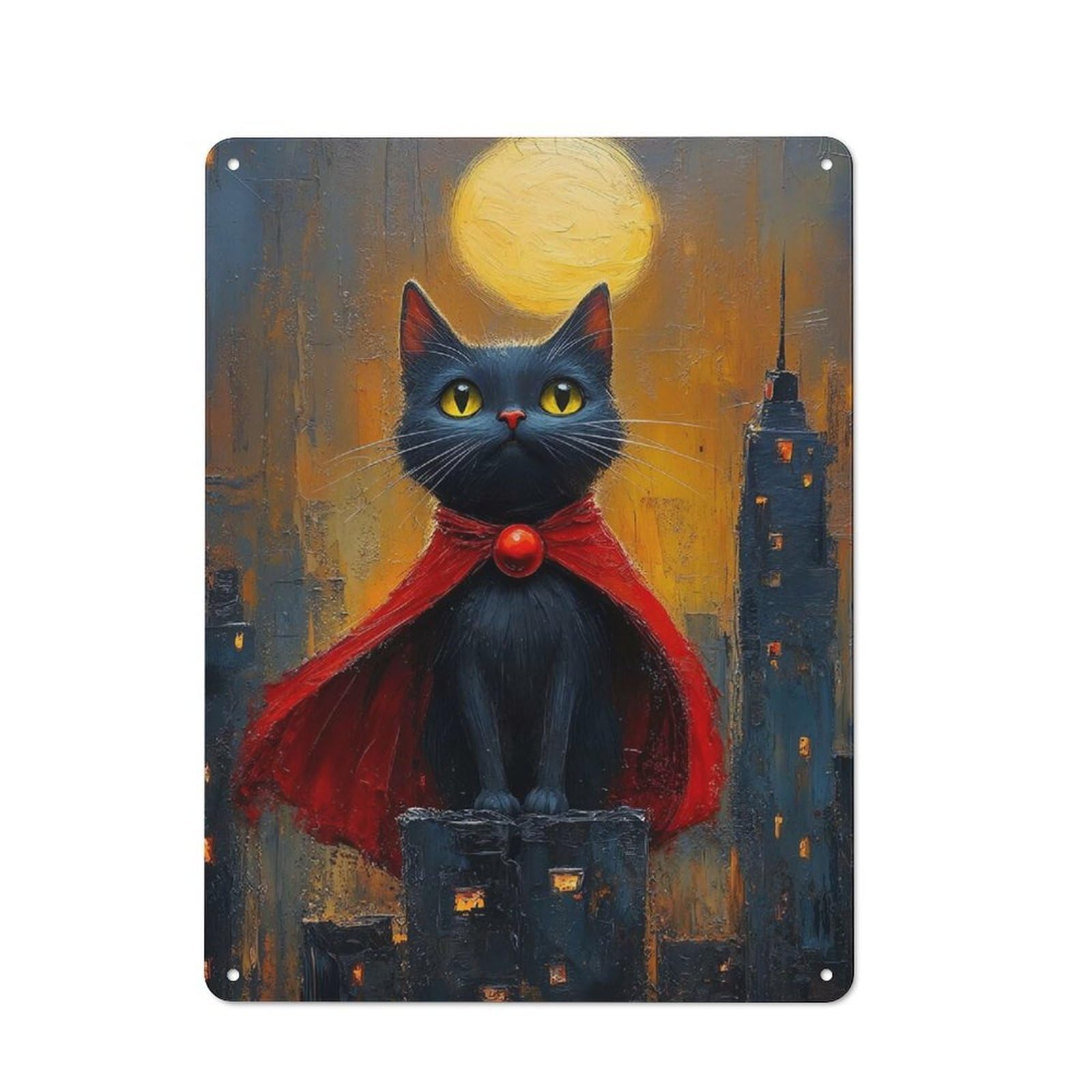 Junmoney Super Cat In Cityscape Painting Old Style Vintage Metal Sign 40X30cm, Bar Wall Plaque For Pub, Home Bar, Shed Or Man Cave