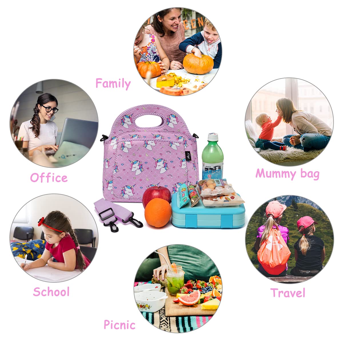 Sac Isotherme Repas Enfant 7.5L Papillon – 2 Compartiments, Bandoulière Amovible, Lunch Box École Pique-Nique Fille Garçon